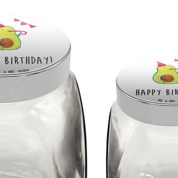 Mr. & Mrs. Panda Vorratsglas L 870ml Avocado Geburtstag - Weiß - Geschenk, Keksbehälter, Vegan, Üb, Premium Glas, (1-tlg), Vielseitig einsetzbar