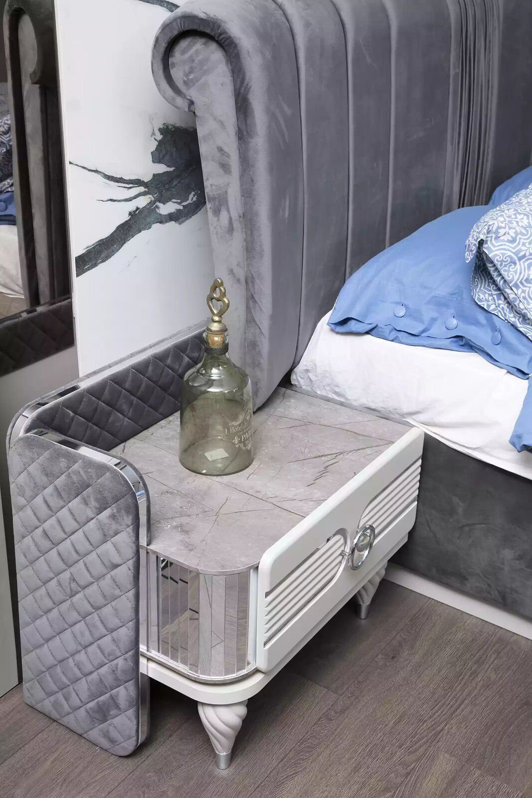 Europa Schlafzimmer 2x Nachttische Set Nachttische), Modern JVmoebel Luxus in 2x 3 Made + Bett Schlafzimmer-Set tlg., Bett (3-St.,
