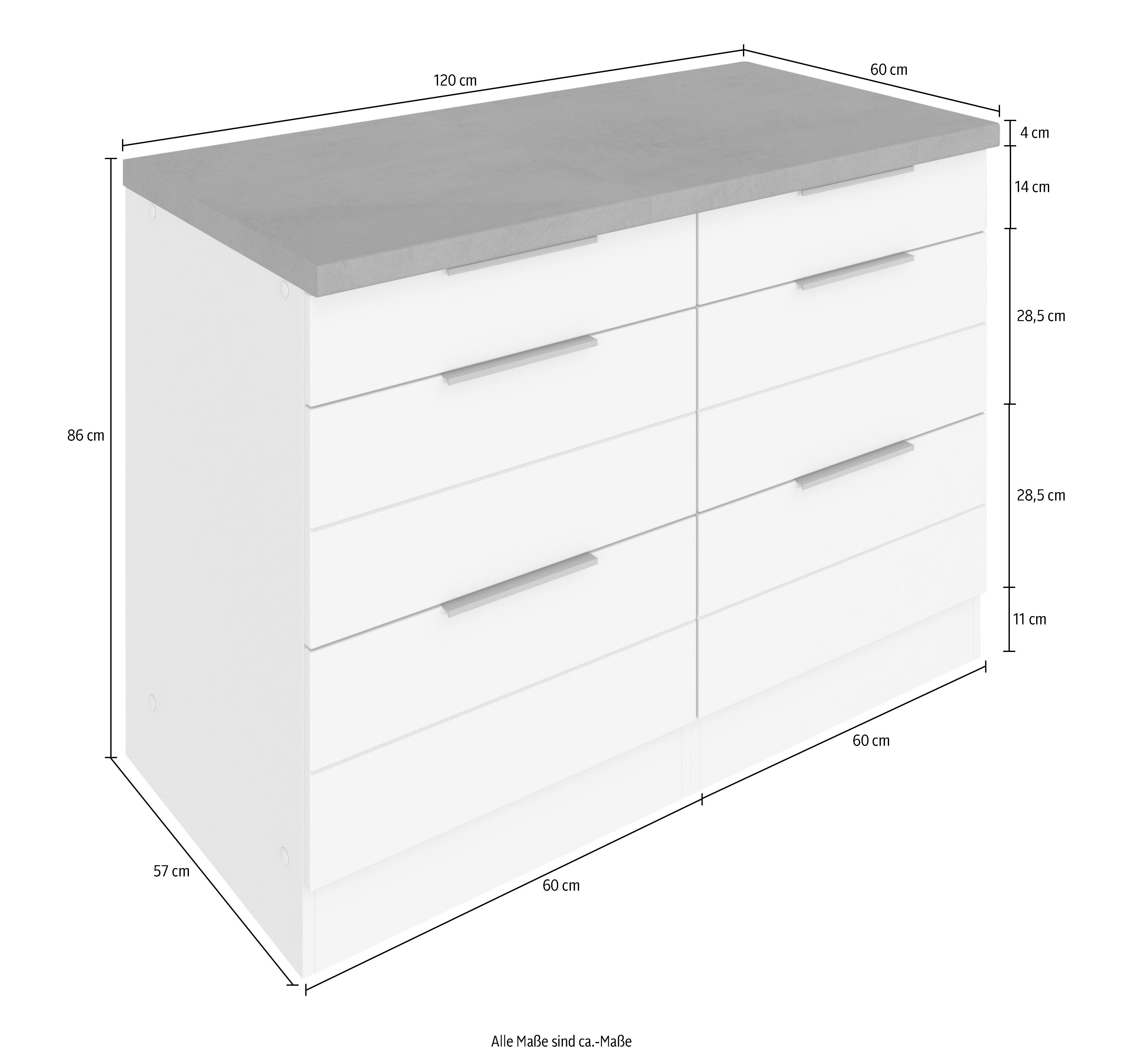 HELD MÖBEL Unterschrank Luhe Lisene grau für breit, Matt/grafit 120 cm mit waagerechter Stauraum, graphit MDF-Fronten viel 