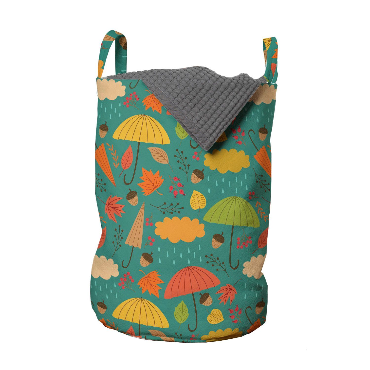 Abakuhaus Wäschesäckchen Wäschekorb mit Griffen Kordelzugverschluss für Waschsalons, Eichel Herbst Wetter Regen-Wolke