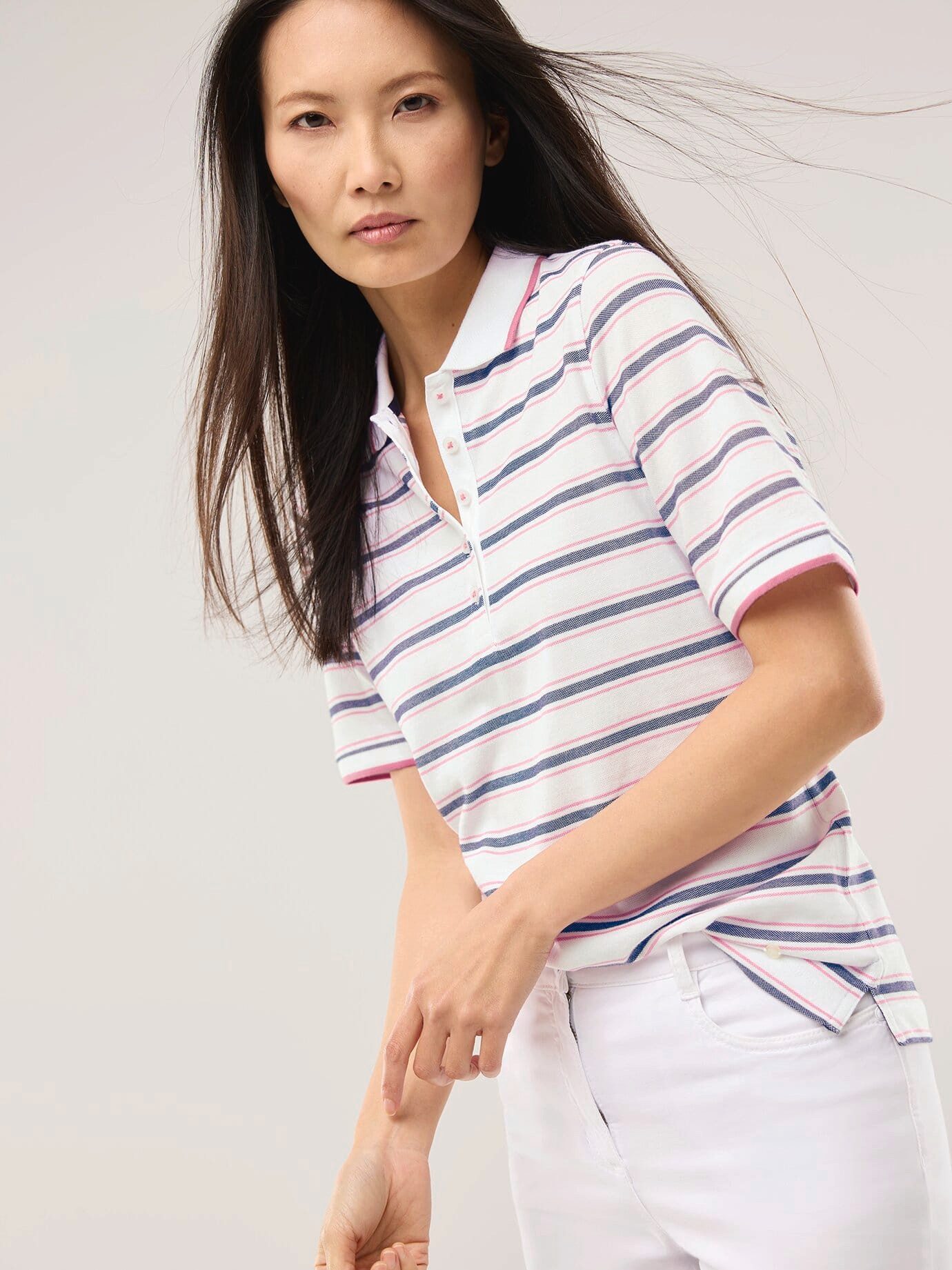 Walbusch Poloshirt Damen Polo Halbarm Bügelfrei Baumwolle Atmungsaktiv, pflegeleicht, mit Knopfleiste und Seitenschlitzen