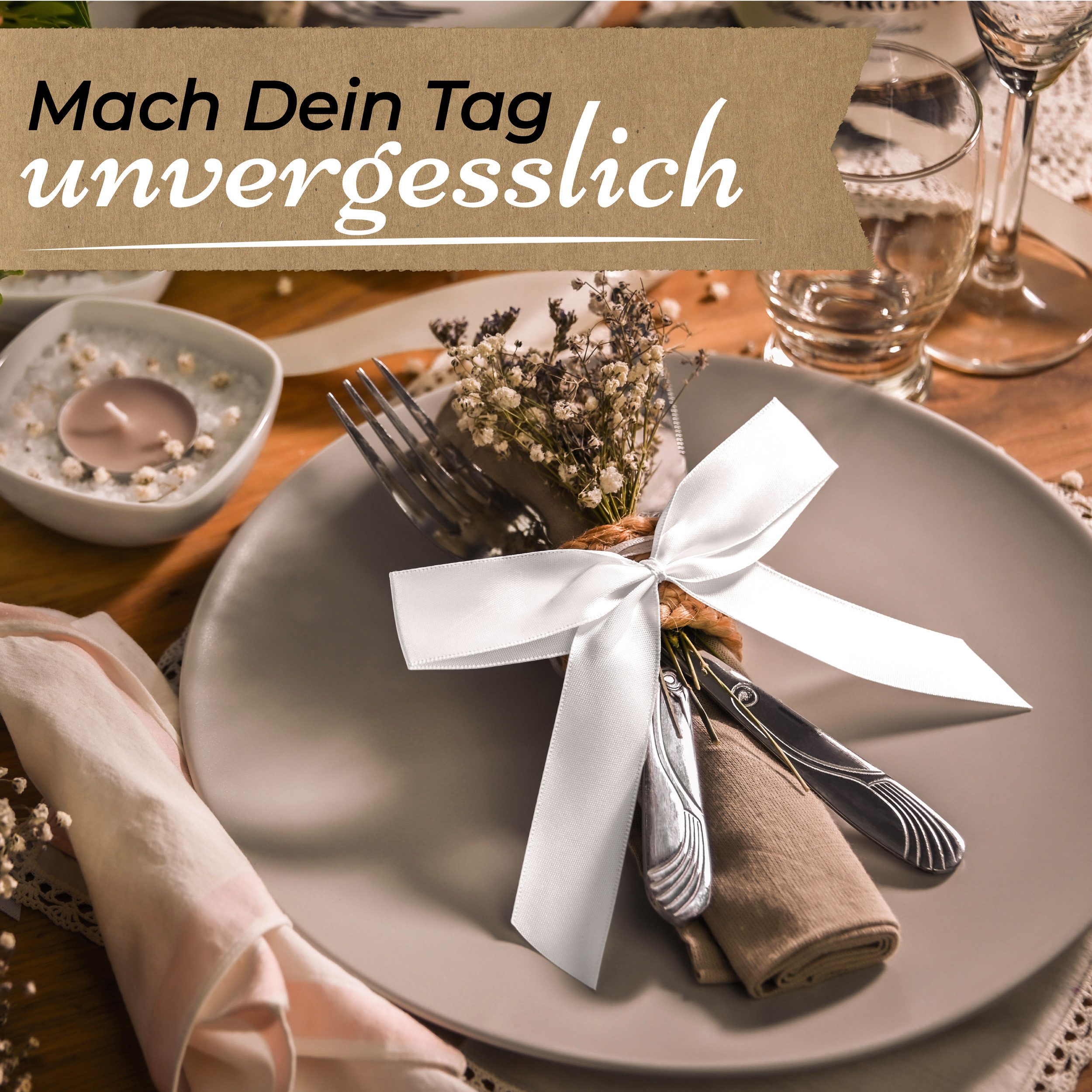 Praknu Dekoobjekt 50 Antennenschleifen Weiß Hochzeit (Set, 50 St), Handgemacht mit Satin Band I Hochzeit Schleifen – Bild 5 von 5