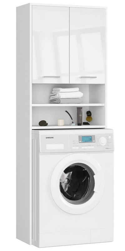 Home Collective Waschmaschinenumbauschrank 64x30x180cm, Badezimmer Hochschrank, mit 2 Türen und 4 Regalen Badschrank Badregal Flur weiß Hochglanz