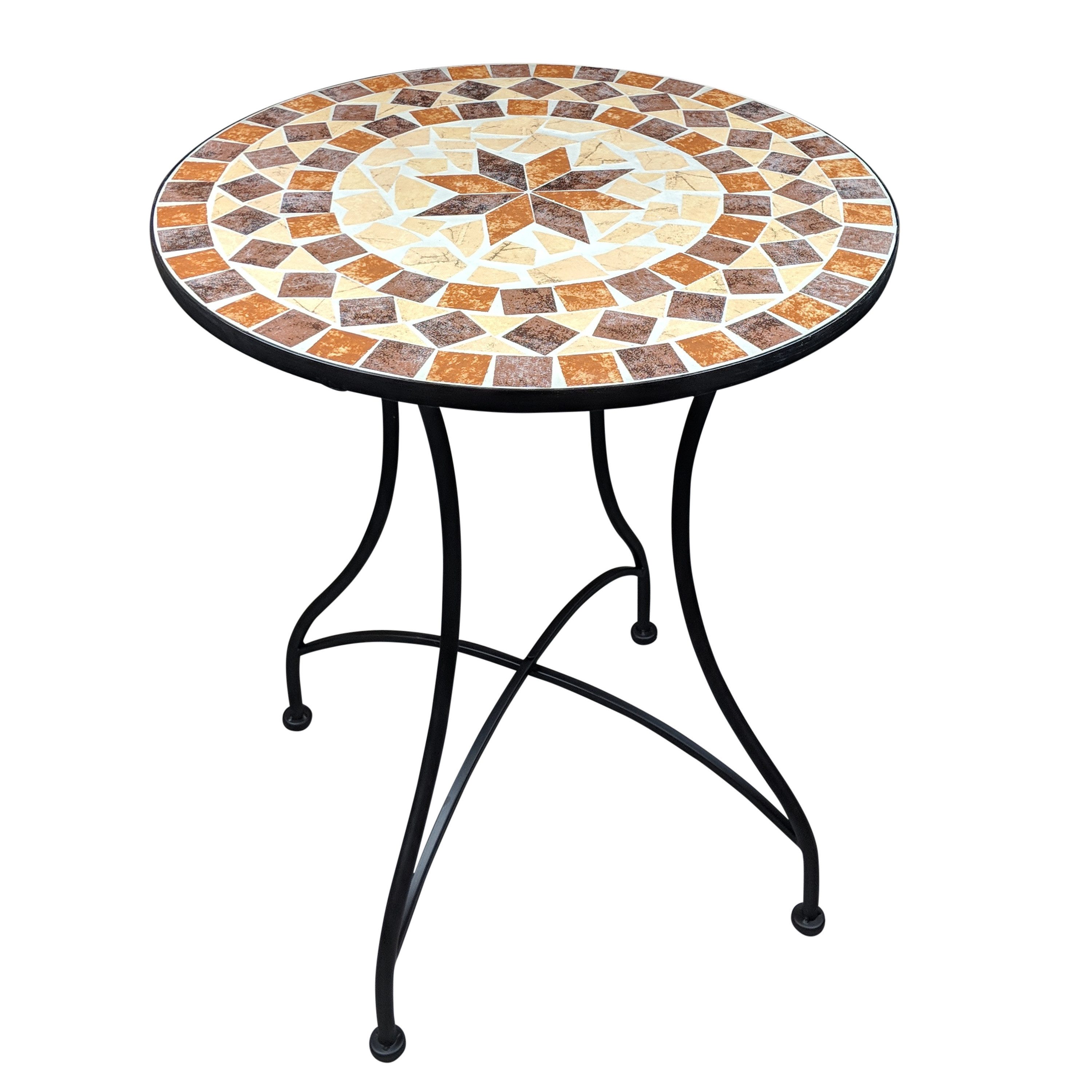 Kamelio Gartentisch 60cm Mosaiktisch rund Balkon Mediterran Garten (2-St), Tischplatte und Gestell