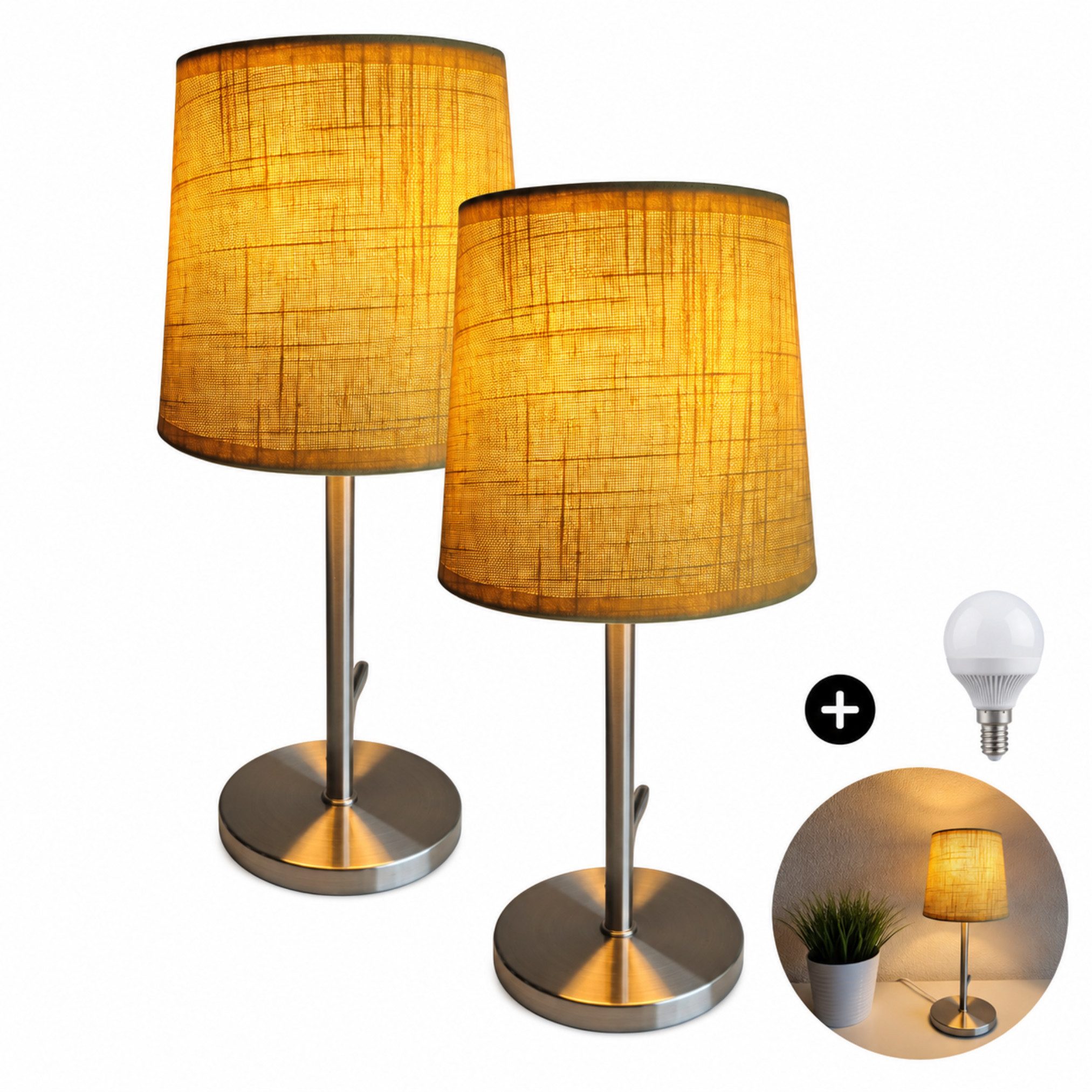 Lichthandel Hoch LED Tischleuchte Nachttischlampe 2er Set Nachttischleuchte für Schlafzimmer Tischlampe, LED wechselbar, warmweiß, LED