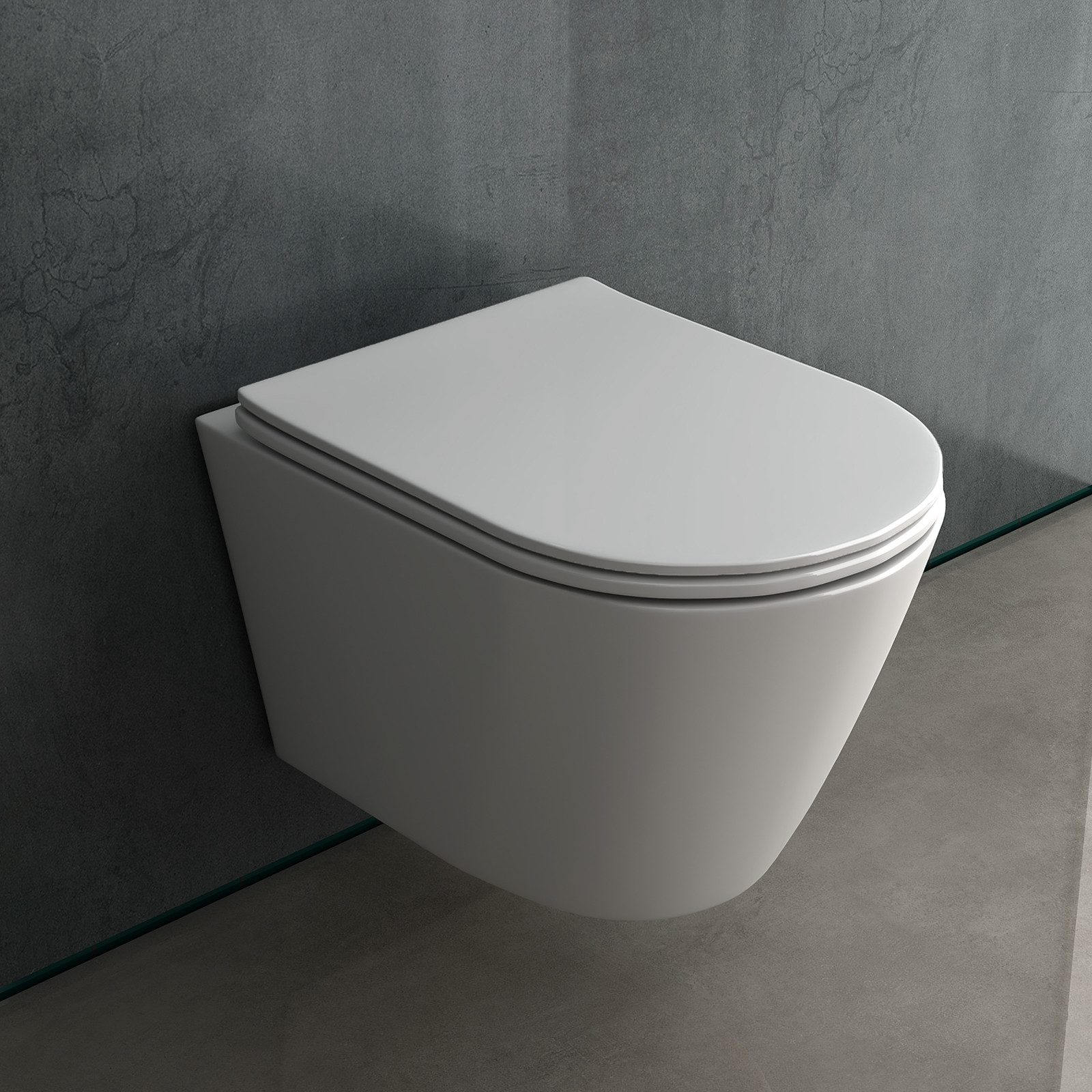 Alpenberger WC-Komplettset Spülrandloses WC – Toilette mit WC Deckel mit Absenkautomatik - Weiß, Wand Montage, (Kloschüssel mit WC Sitz Wand WC Spülrandlos), Hänge WC für Bad und Gäste WC