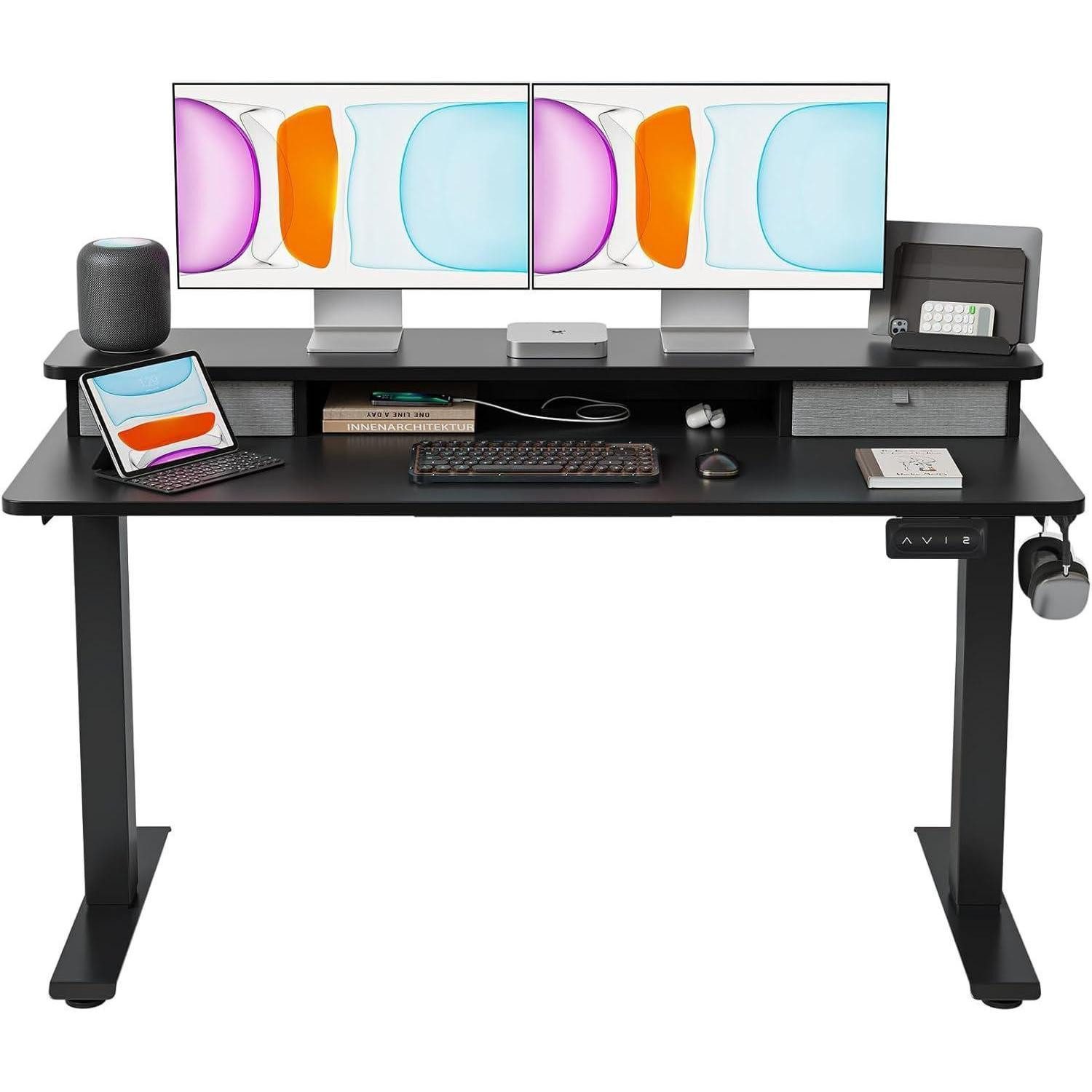 LuxusKollektion Stehtisch Höhenverstellbarer Elektrischer Stehtisch mit Doppelschublade 140 x 60