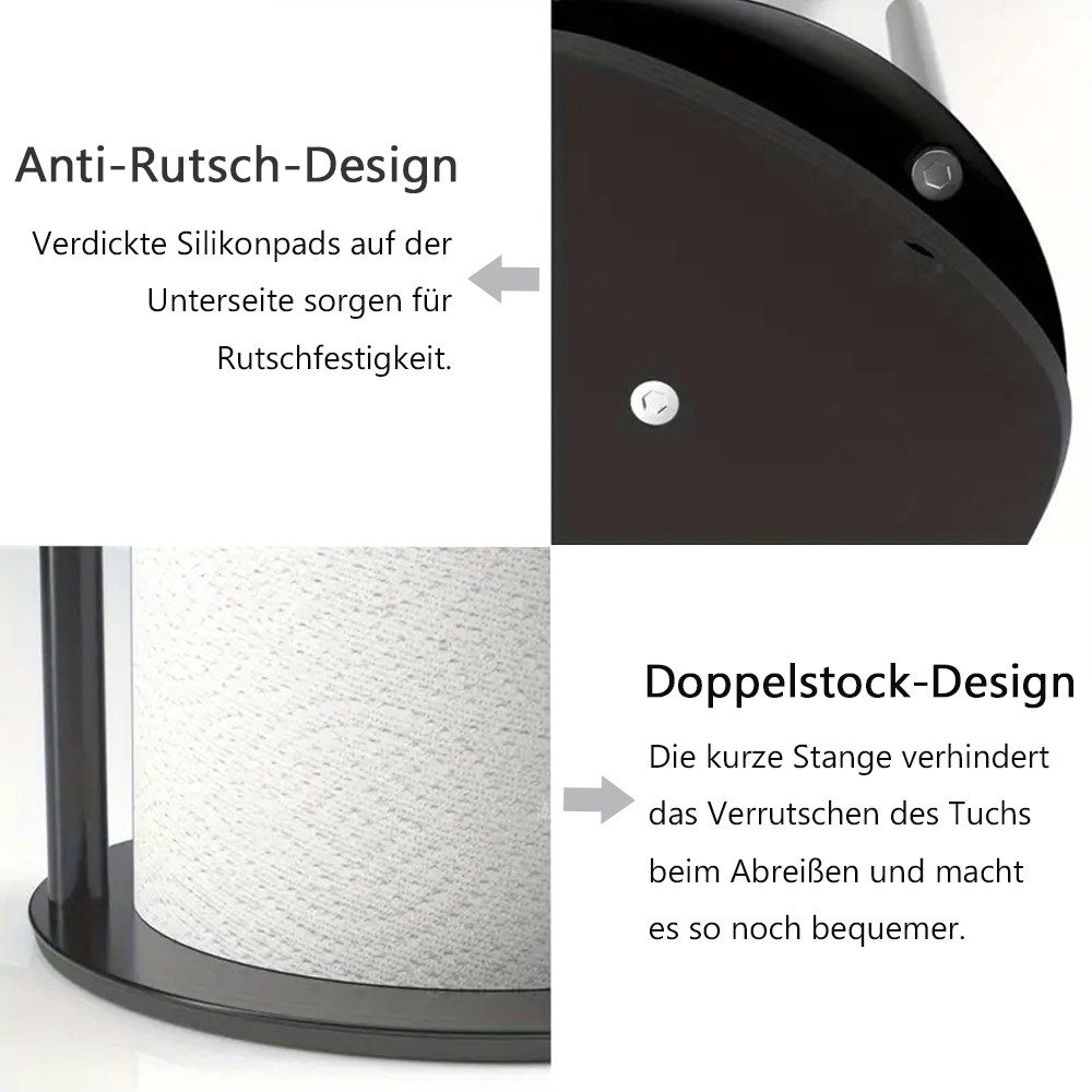 TUWENA Küchenrollenhalter Küchenrollenhalter, Edelstahl KüChenpapierhalter Mit Gewichteter Basis, Arbeitsplatte Papierrollenhalter Stehend KüChenrollen Halter, 30x17cm
