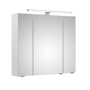 Lomadox Badmöbel-Set QUEBEC-66, (Spar-Set, 3-St), Badezimmer Set mit Glaswaschbecken in weiß Hochglanz 130/200/44,5 cm