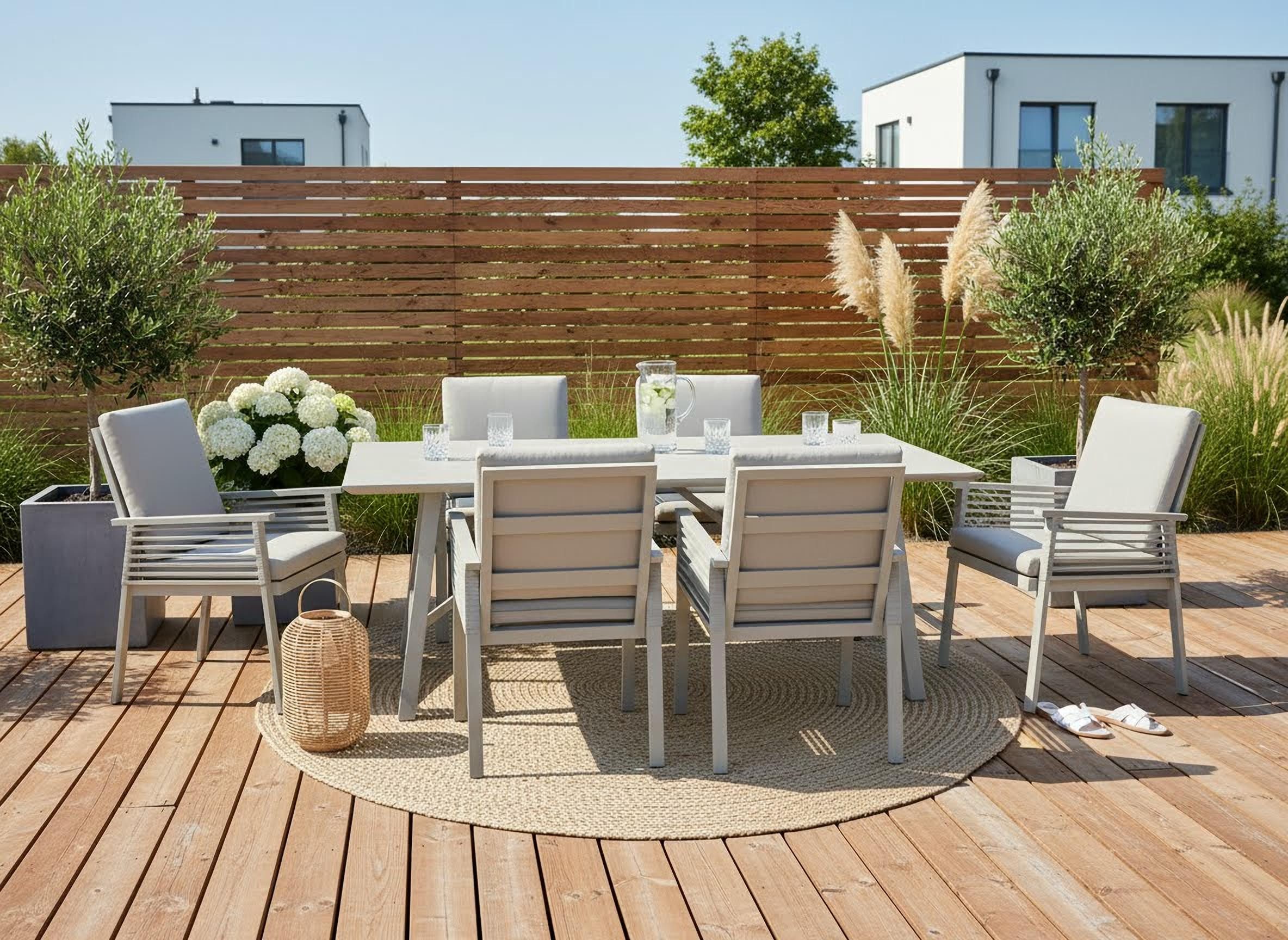 KONIFERA Garten-Essgruppe Edessa, TOPSELLER!, (Set, 19-tlg., 6x Sessel, 6x Sitzauflagen, 6x Rückenauflagen,1x Tisch), bestehend aus 6 Sesseln mit Auflagen, 1 Tisch. Reduzierter Preis € 1.099,99. Unverbindliche Preisempfehlung € 2.099,99