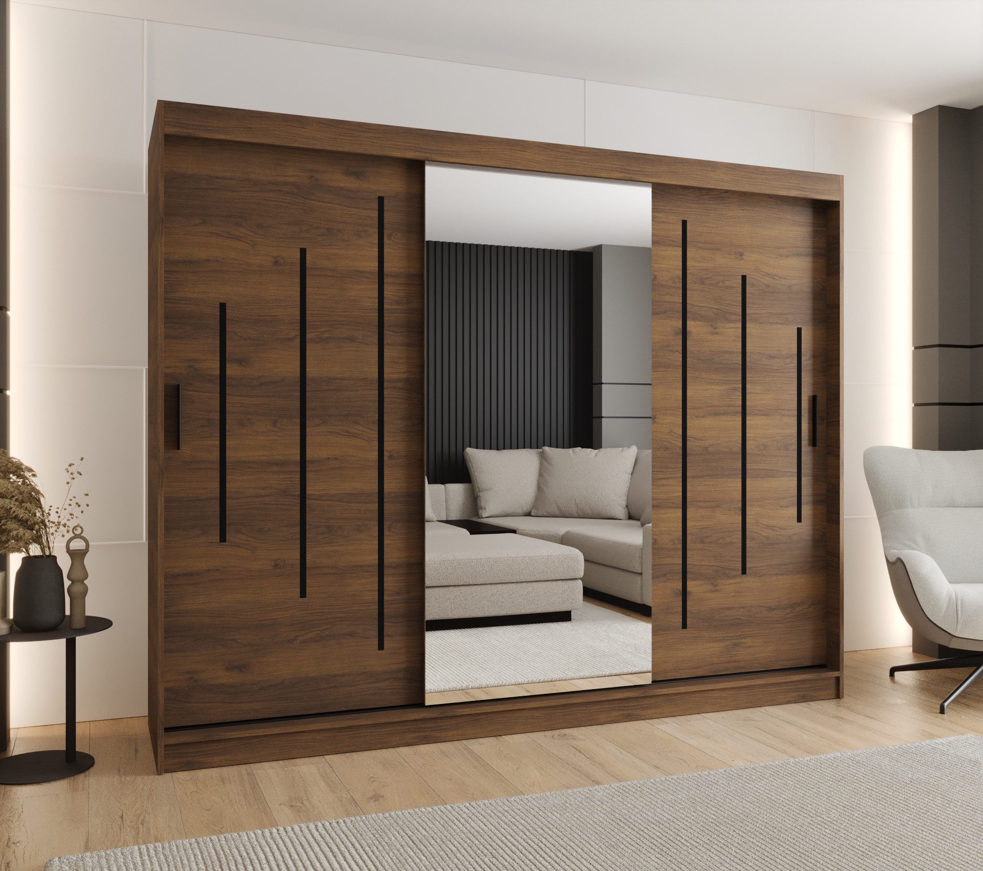 ABIKS MÖBEL Schwebetürenschrank RUBINO Y 250 Schlafzimmerschrank mit Schiebetüren Kleiderstange Regale – Bild 3 von 5