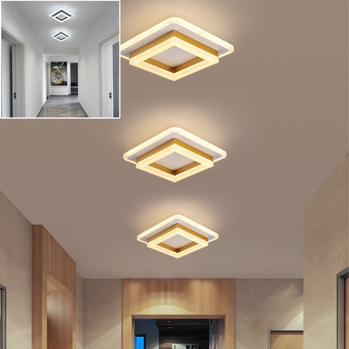Für LED-Korridorleuchte,Deckenlampe DOPWii Wohnzimmer,Gänge,Balkone usw. 20W Deckenleuchte Gold