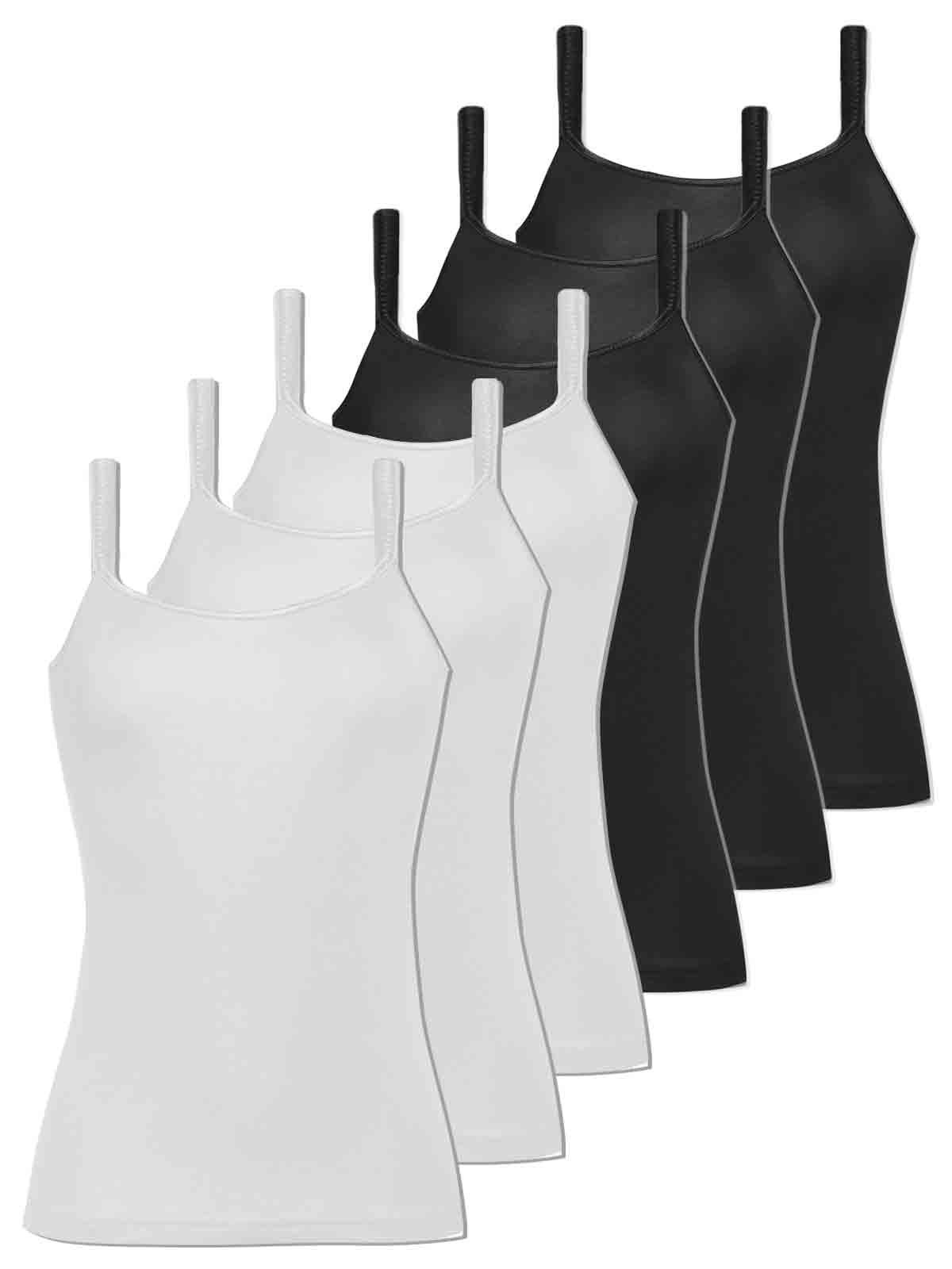 COMAZO Achselhemd 6er Pack Damen Träger-Unterhemd (Packung, 6-St) - schwarz-weiss | Ärmellose Unterhemden