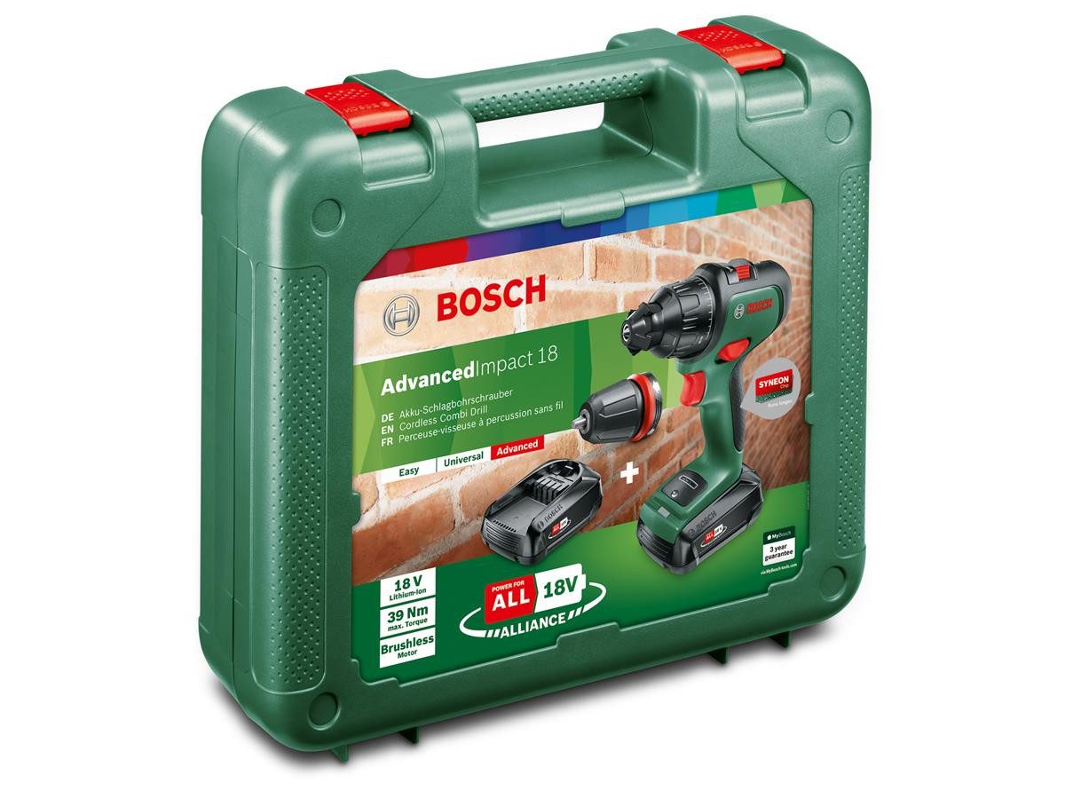 Bosch Home & Garden Akku-Bohrhammer AdvancedImpact 18, 18 V, max. 1350 U/min, (Set, 7-tlg., 1x Ladegerät AL 1820 CV, 2x Akkupacks PBA 18 V 1,5 Ah W-A), inkl. 2 Akkus und Ladegerät