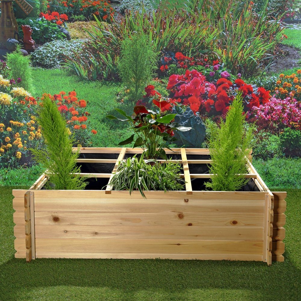 Feel2Home Hochbeet Garten Hochbeet Blumenkasten aus Holz 140x140x36 cm Gemüsebeet (Stück, 1 St., Hochbeet inkl. Montageset), Schwarze Innenfolie für bestmöglichen Schutz