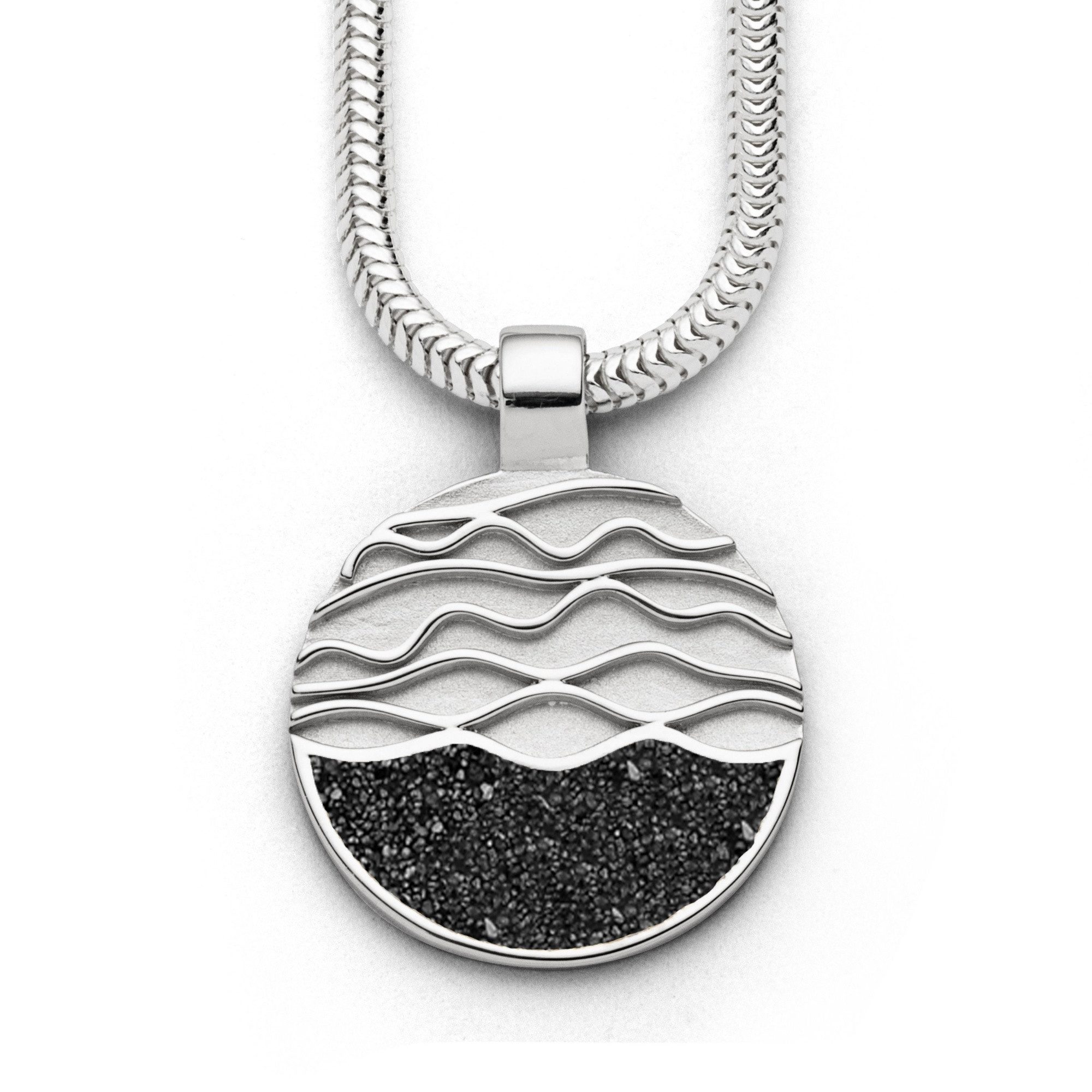 DUR Кулоны P3216 – Runder Strandwellen-Anhänger aus Silber mit Lavasand, 25 m