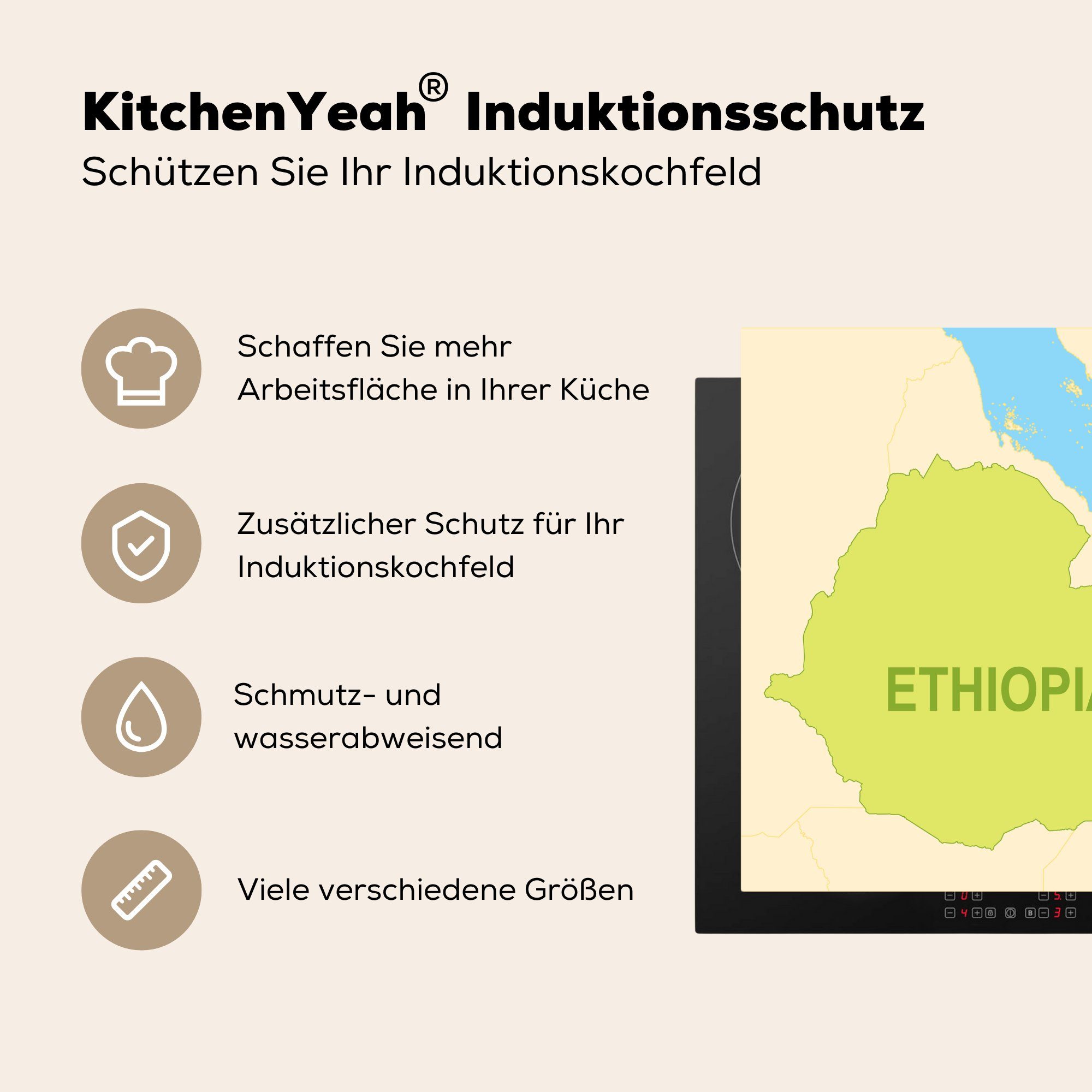 MuchoWow Herdblende-/Abdeckplatte Illustration von Arbeitsplatte küche für 78x78 Äthiopien Grün, in Vinyl, Ceranfeldabdeckung, cm, (1 tlg)