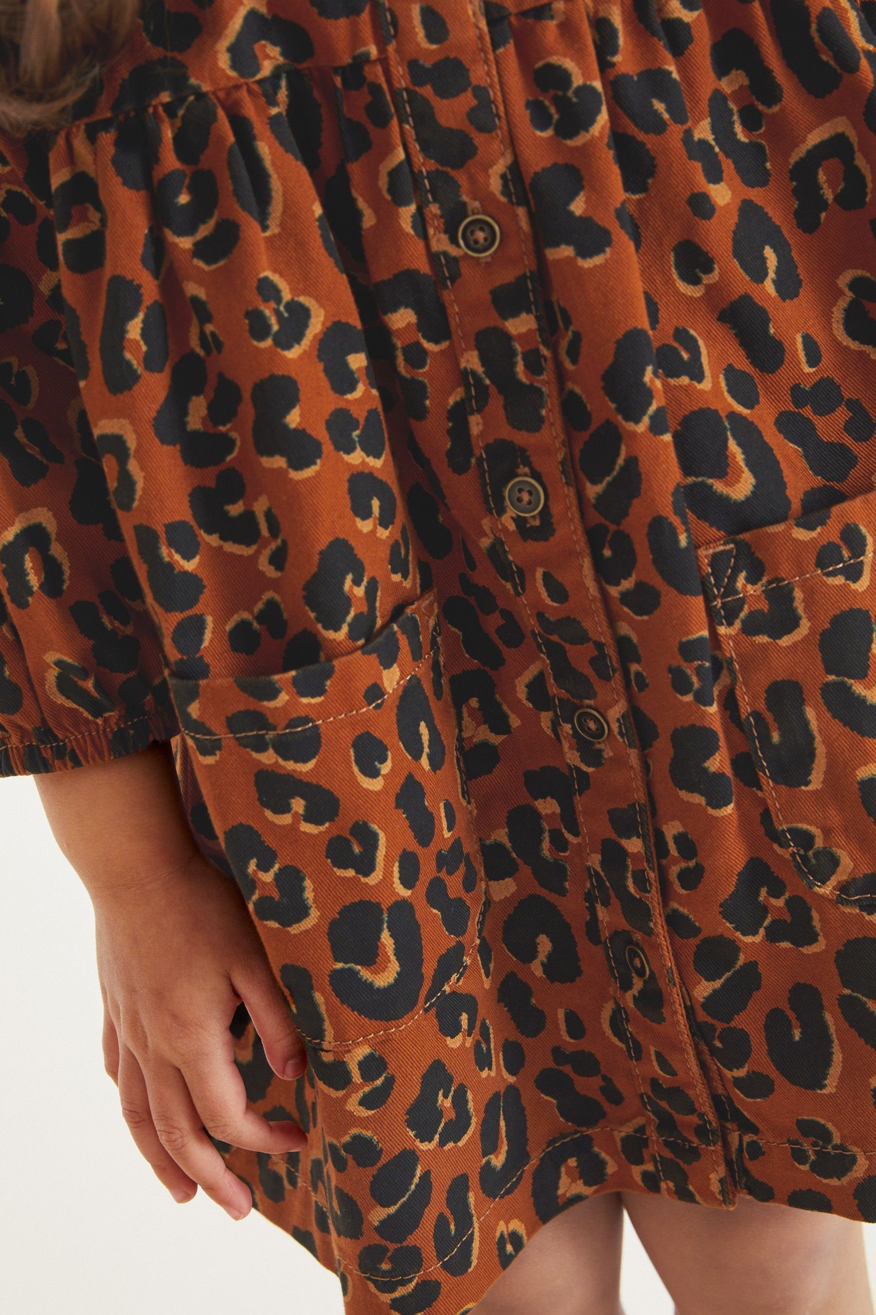 Next Blusenkleid Tan/Animal Print (1-tlg) Baumwolle Hemdkleid aus