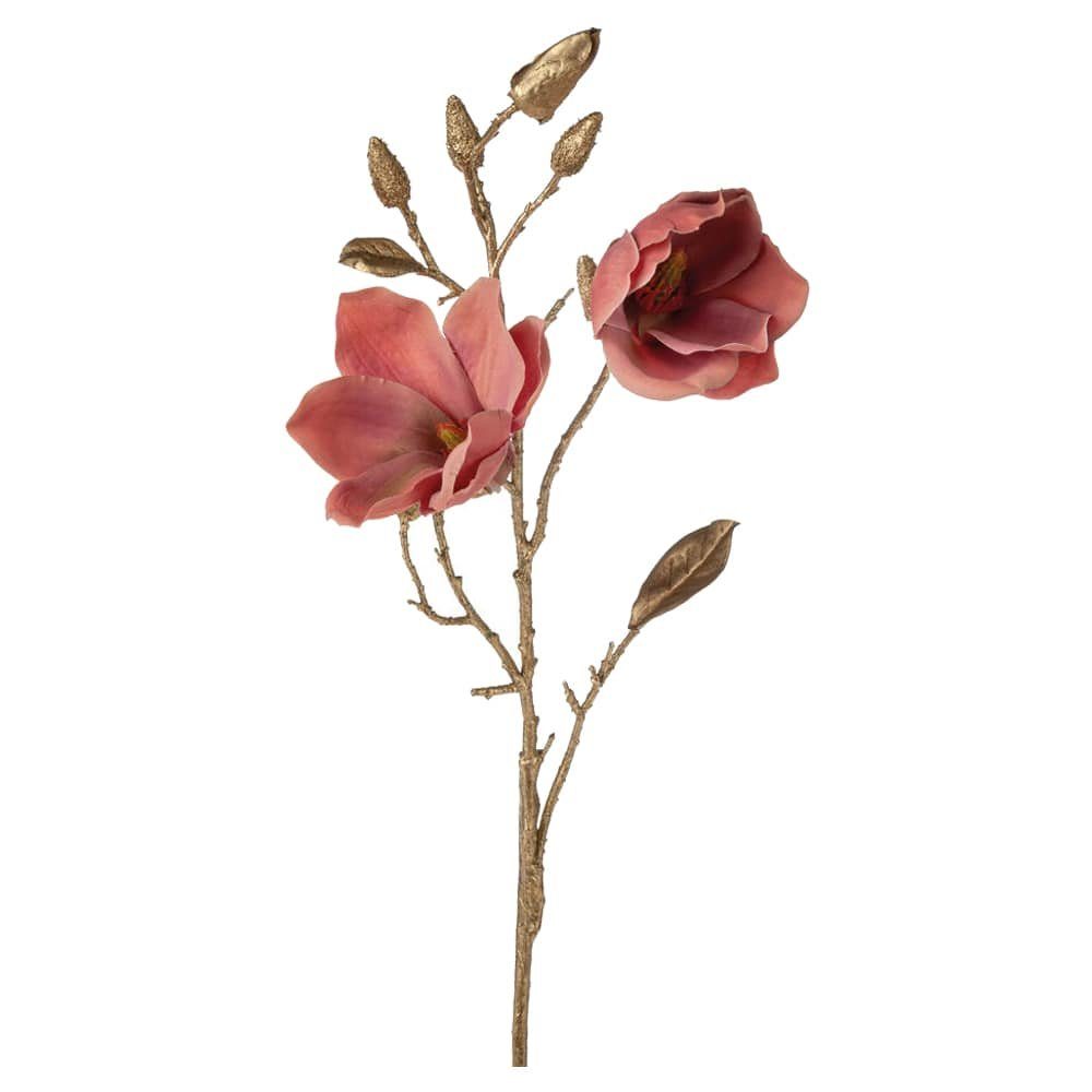 60 Blüten cm & matches21 Magnolie Stiel Magnolie, Kunstblume & 60 cm Deko HOME HOBBY, goldener Knospen pinke Höhe