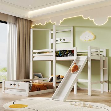 BlingBin Etagenbett Kinderbett (1-St., Holzbett für Kinder 2x Lattenrost mit Rausfallschutz), mit Tafel und Rutsche, 90x200 cm