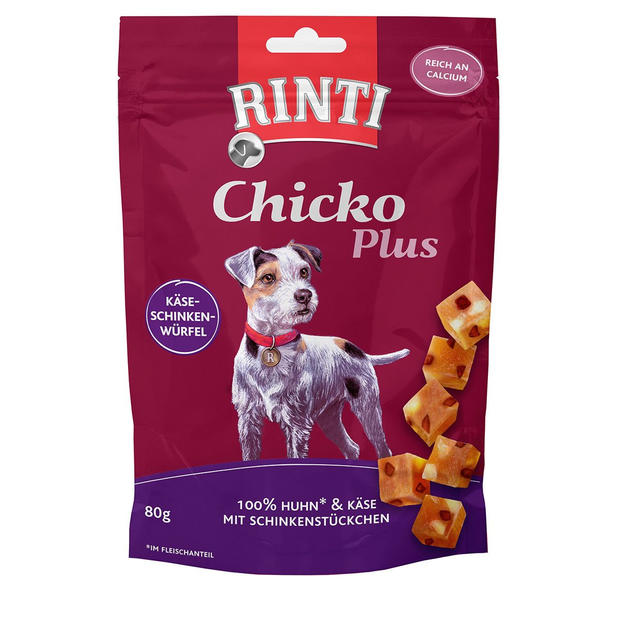 Rinti Chicko Plus Käse-Schinken-Würfel 80 g - 12 Stück