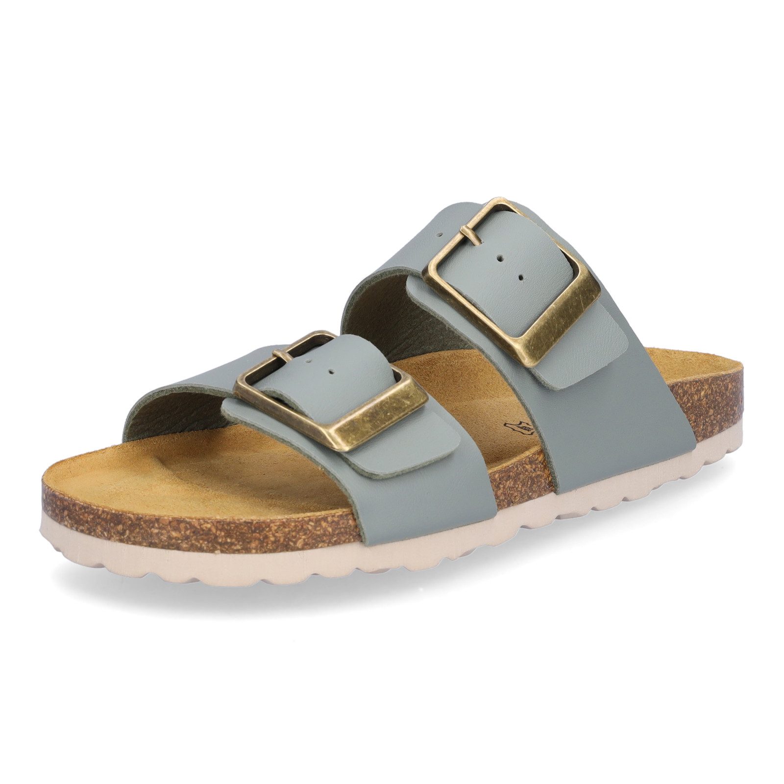 MIDS MIMI Damen Pantolette olivgrün, Zweiriemer mit großer Schnalle & ergonomischem Lederfußbett