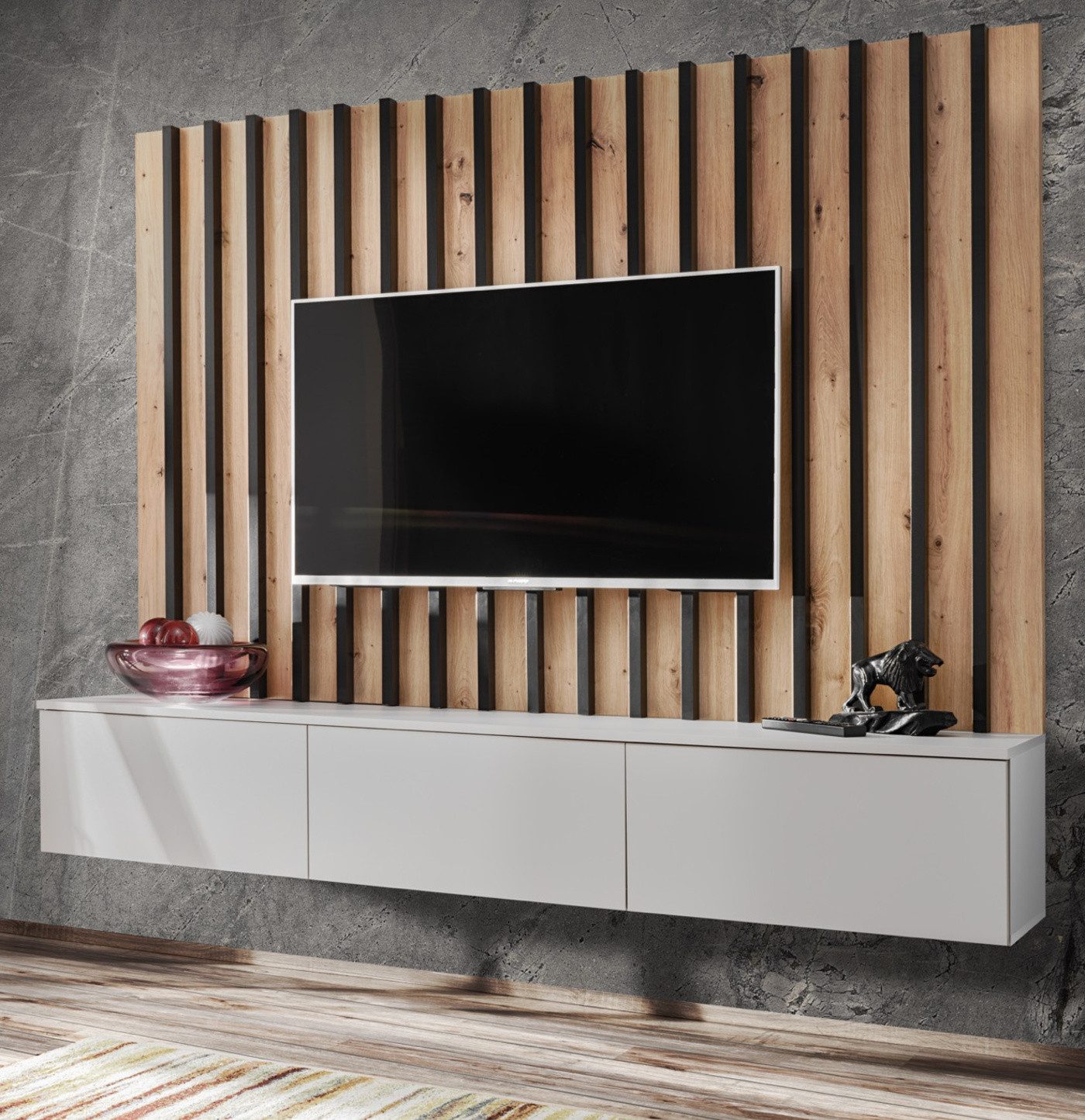 Furn.Design Lowboard Pearl (TV Mediawand in hellem grau mit Eiche, 2 St., S günstig online kaufen