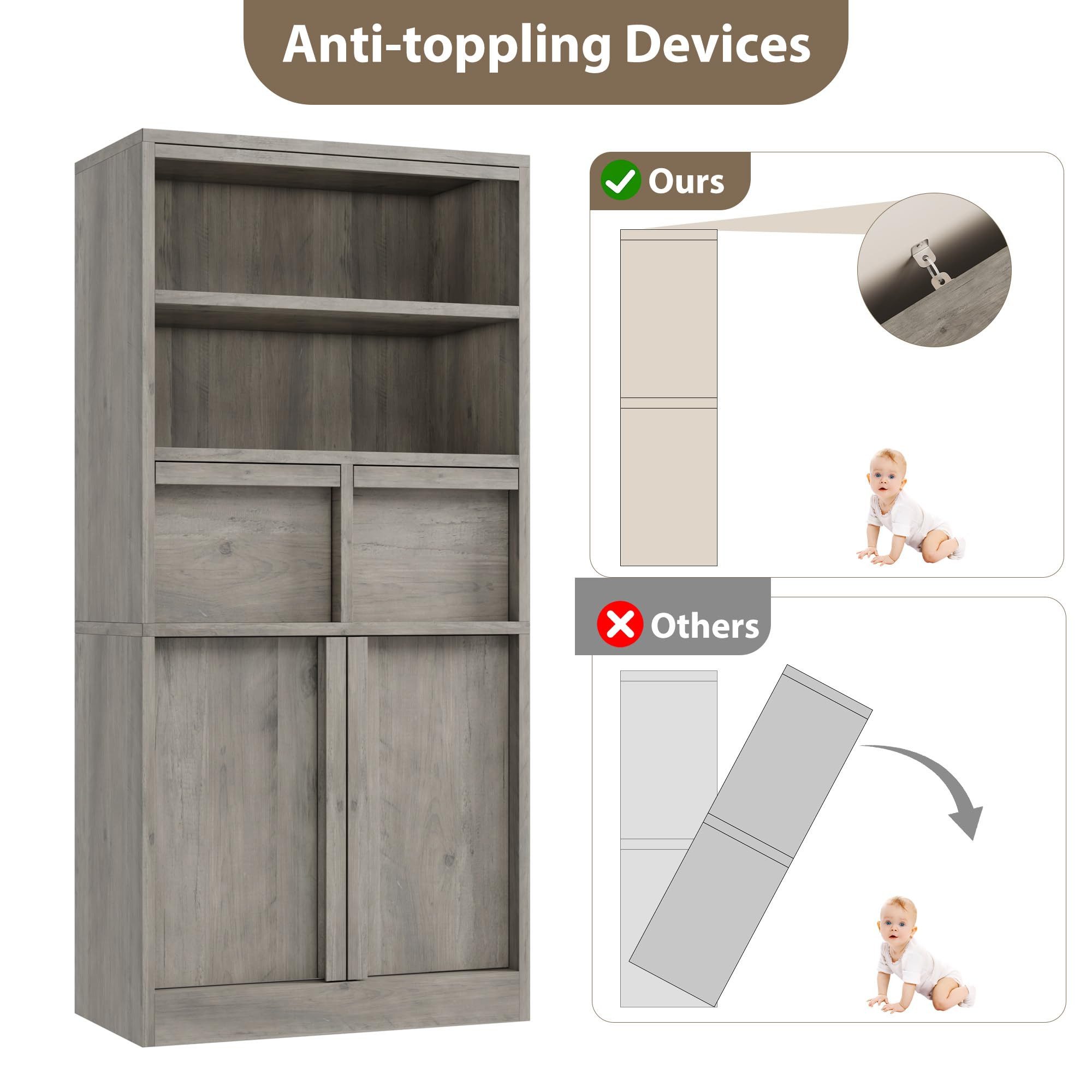 GarveeMore Badkommode Badezimmerschrank Badschrank mit 2 Schubladen 60x30x130 – Bild 3 von 5