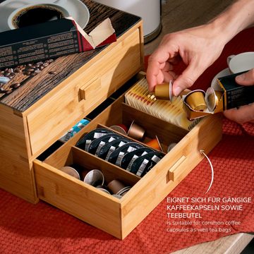 bremermann Kapselspender Kaffeekapsel-Box aus Bambus mit Dekor-Glasplatte // Teebeutel-Box