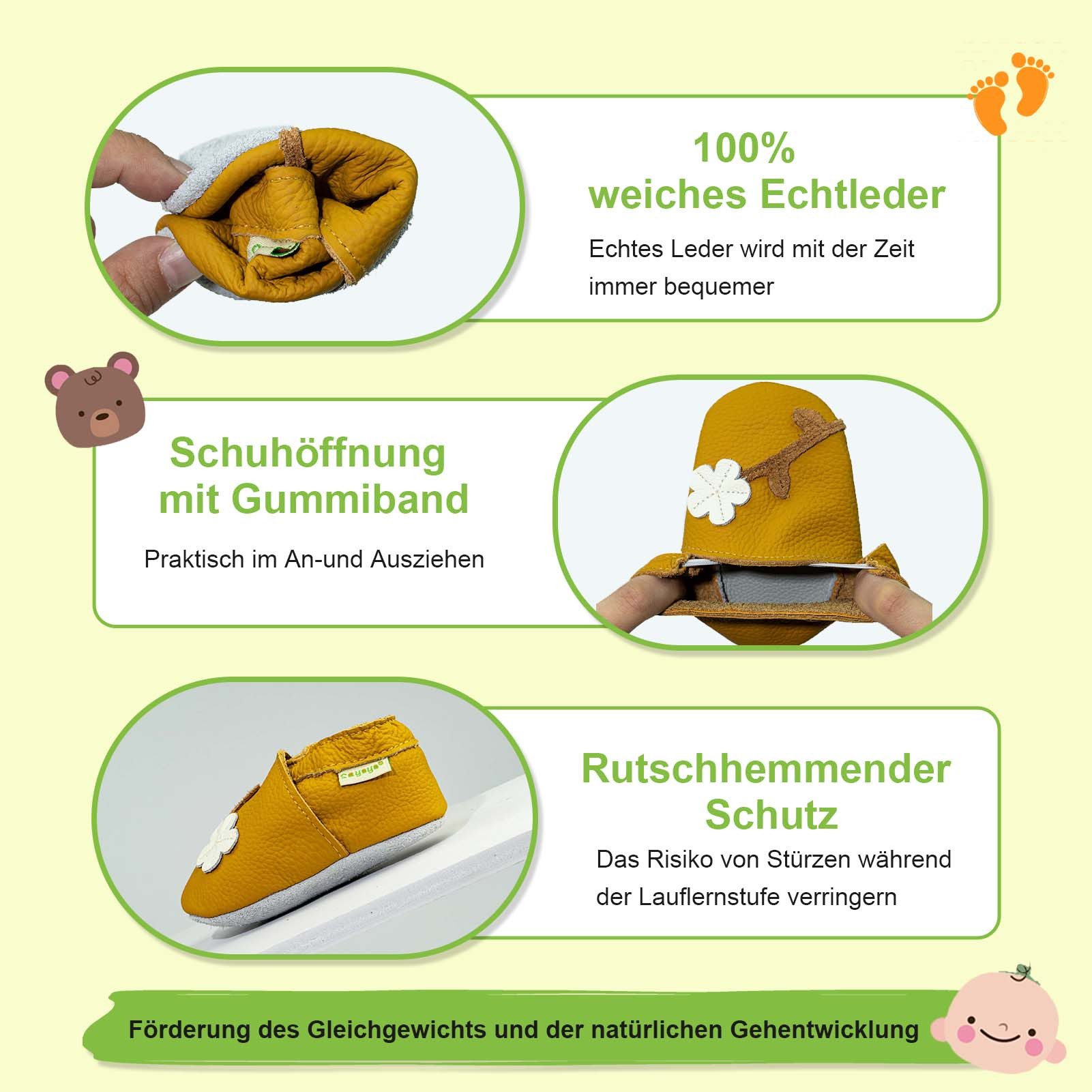 Sayoyo Weiche Leder Lauflernschuhe Hausschuhe Lederpuschen Blumen Krabbelschuh – Bild 3 von 5