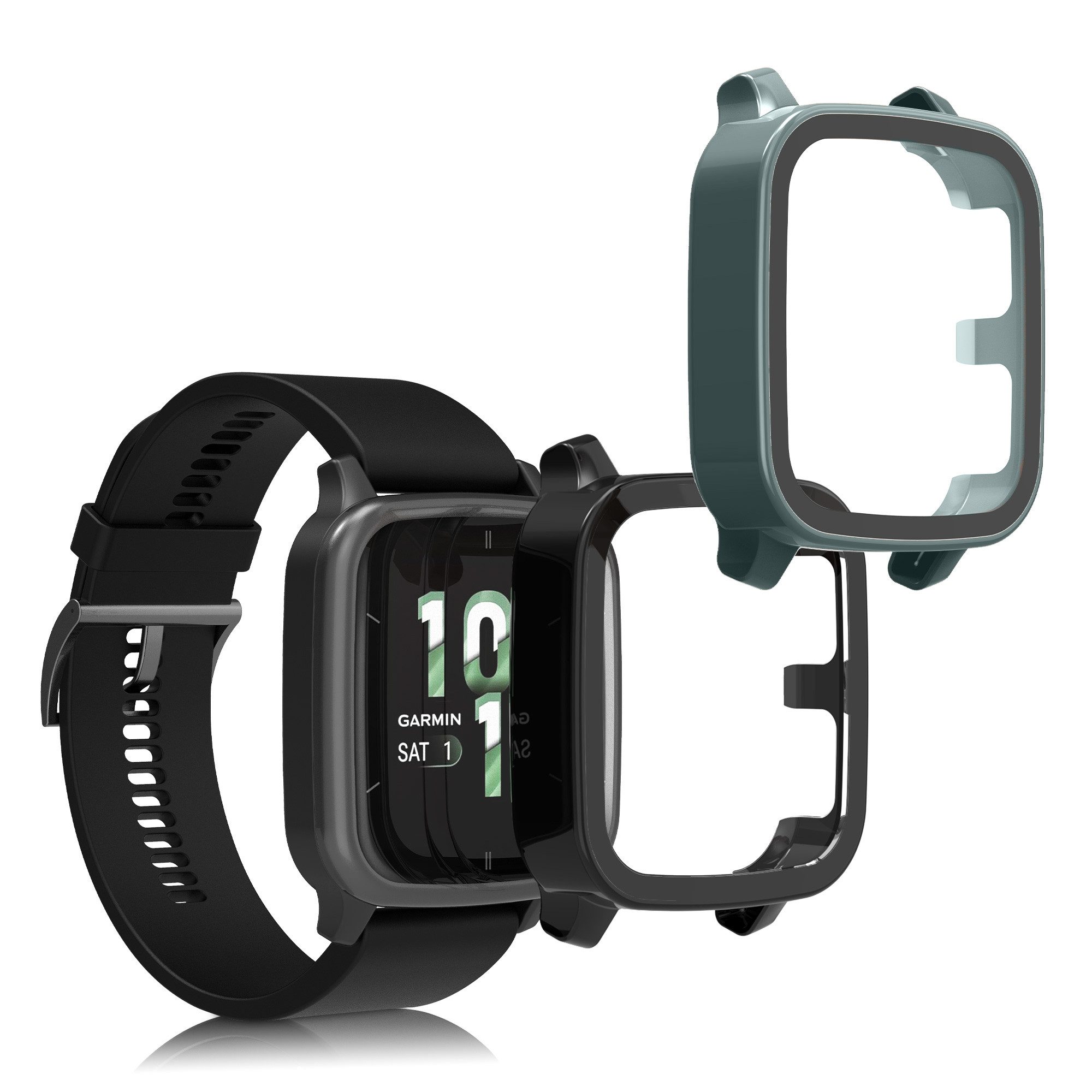 kwmobile Smartwatch-Hülle 2x Glas Hülle für Garmin Venu Sq 2 Music / Sq 2, Schutzhülle Fullbody Fitnesstracker Case Set aus Glas