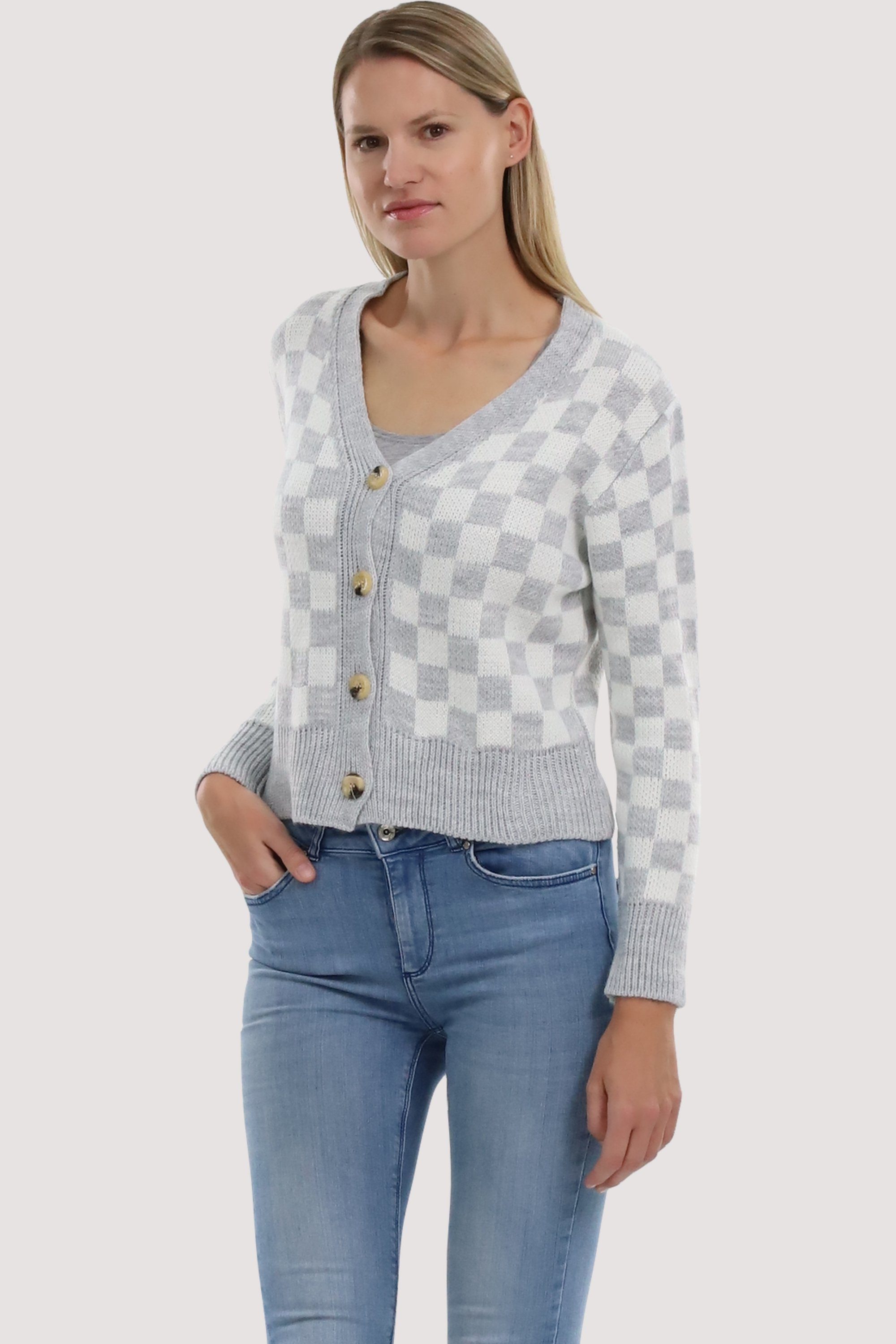 malito more than fashion Cardigan 3155 knöpfbare kurze Strickjacke im Karodesign