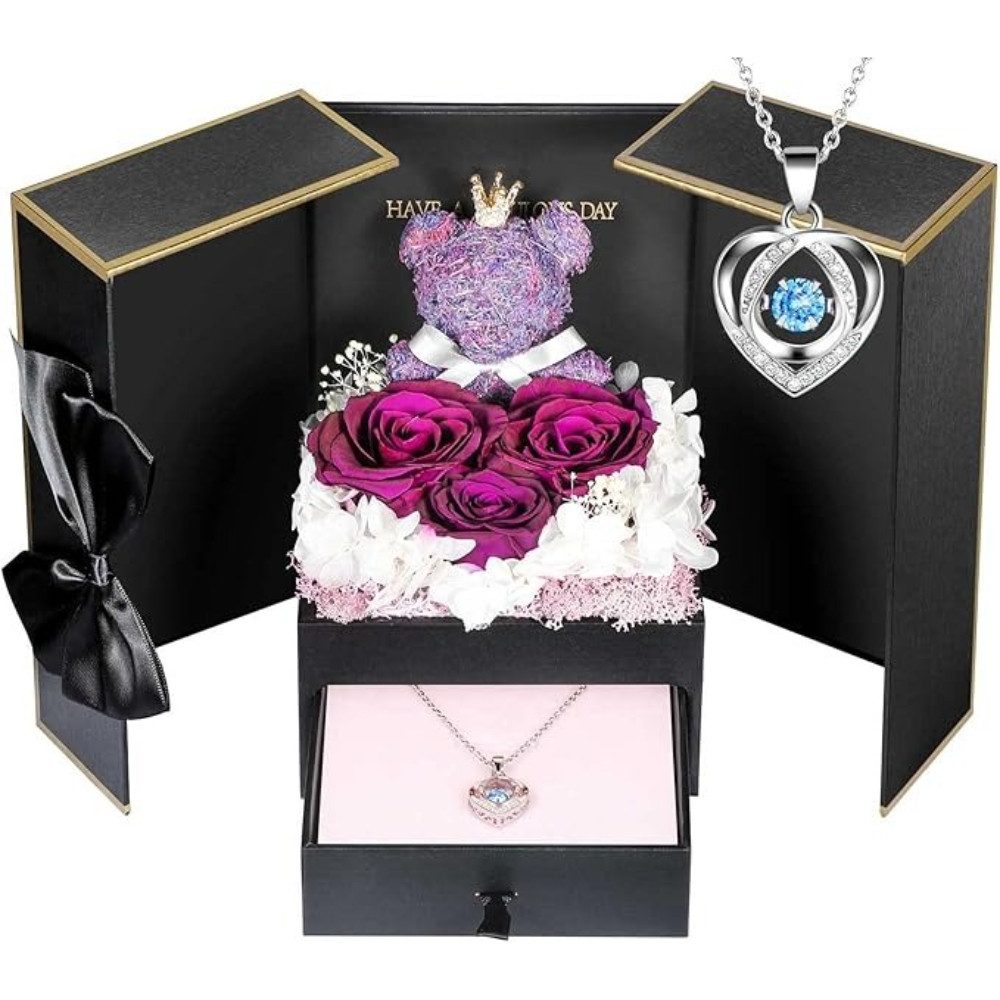 ADDWel Adventskalender Ewige Rose mit Damen Herz Halskette Romantisches Geschenk für Frauen (Geschenkset, 1-tlg), Freundin & Mama zum Valentinstag, Weihnachten, Geburtstag & Jahrestag