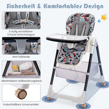 KOMFOTTEU Hochstuhl Höhenverstellbarer, Kinderhohstuhl mit Sicherheitsgurt