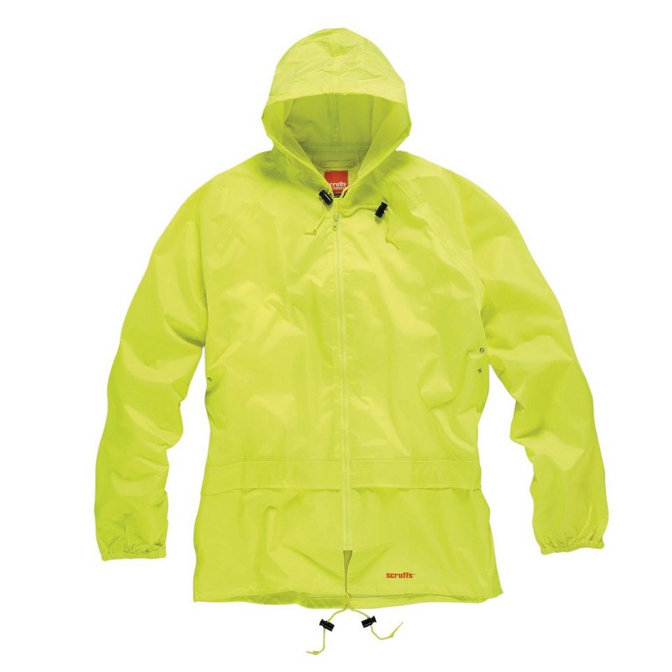 Scruffs Arbeitsjacke Wasserdichter Regenanzug neon gelb Jacke Hose - Größe:  L, Wasserdichter Regenanzug, 2-teilig