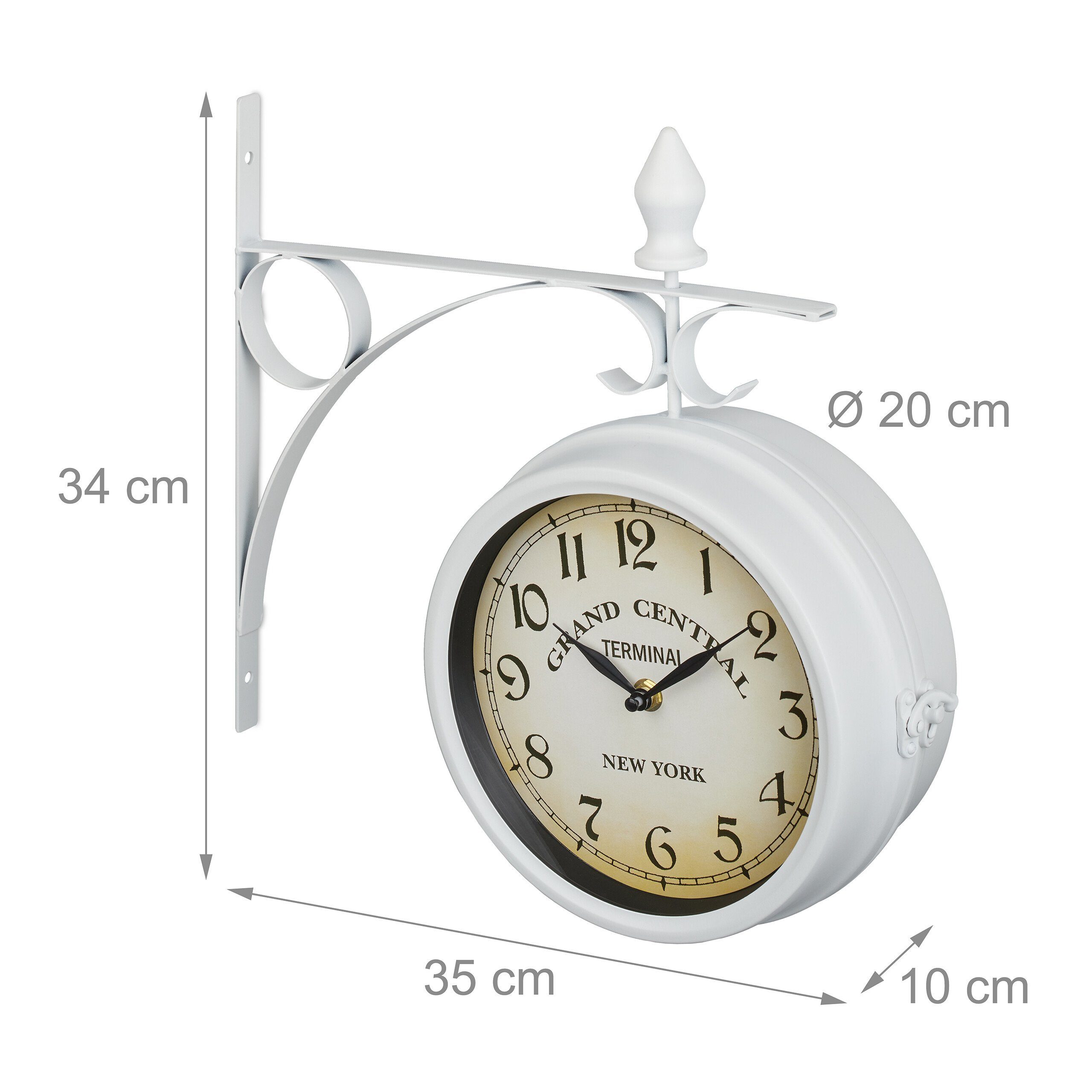 relaxdays Wanduhr Bahnhofsuhr doppelseitig in Weiß – Bild 4 von 5