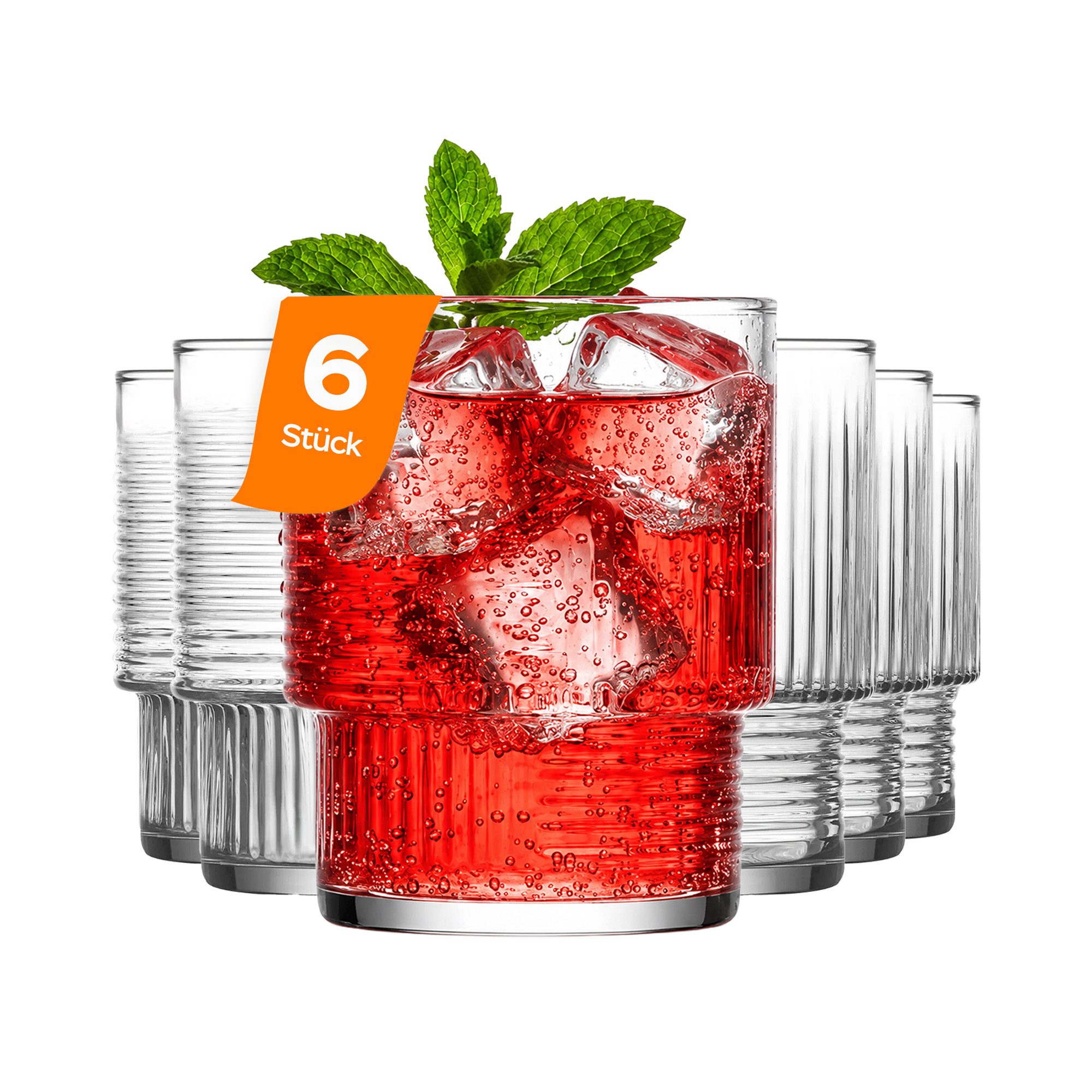 LAV Gläser-Set Helen Softdrinkgläser, 6-tlg., Glas, 6er Set, 325ml, stapelbar, Ideal für Softdrinks, Säfte und Limonade.
