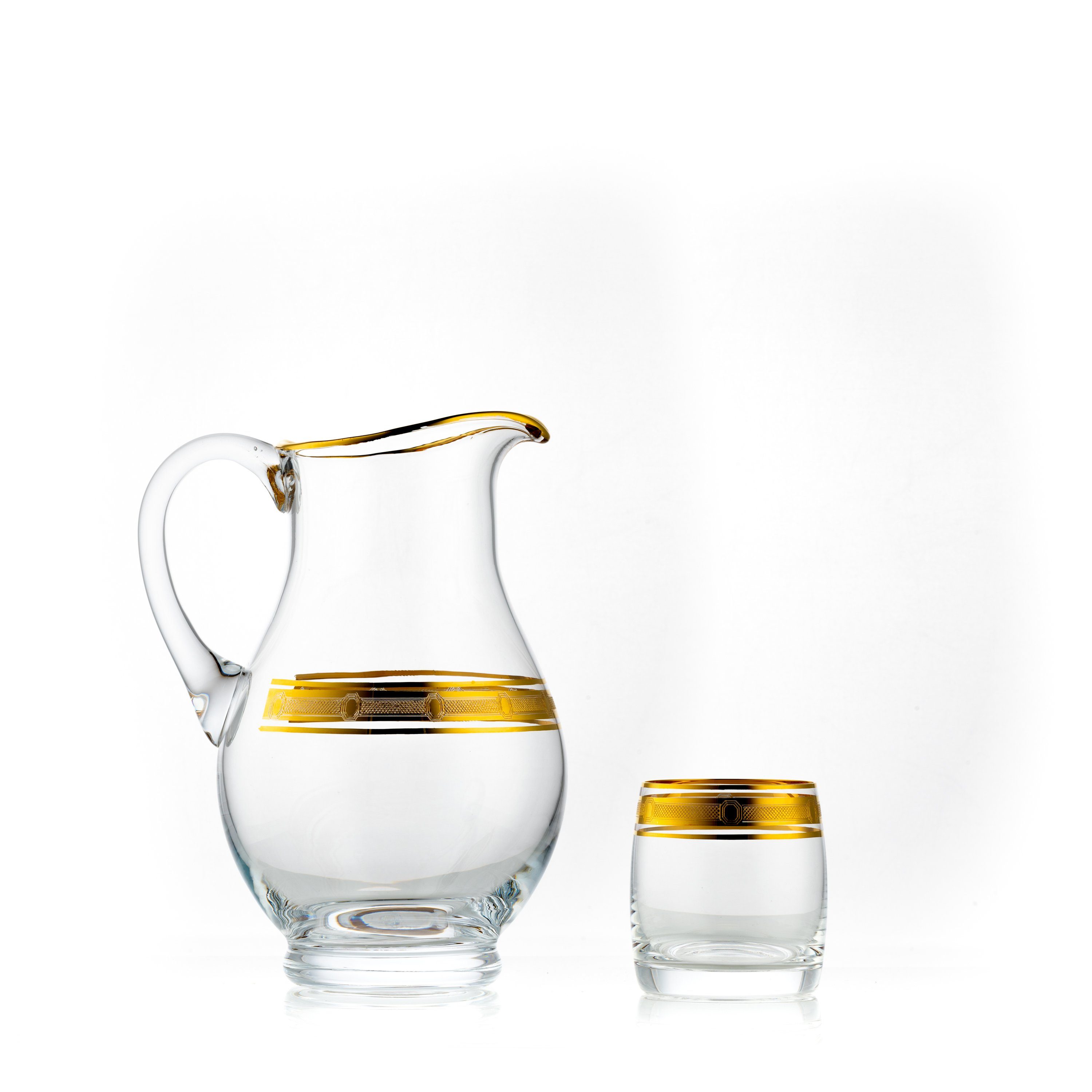 Crystalex Gläser-Set Wasserset Lemonade Gold 7 teilig Set Kristallglas Wassergläser, Kanne, Bleikristall, Kristallglas, Gravur