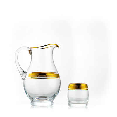 Crystalex Gläser-Set Wasserset Lemonade Gold 7 teilig Set Kristallglas sechs Wassergläser + eine Kanne, Bleikristall, Kristallglas, Gravur