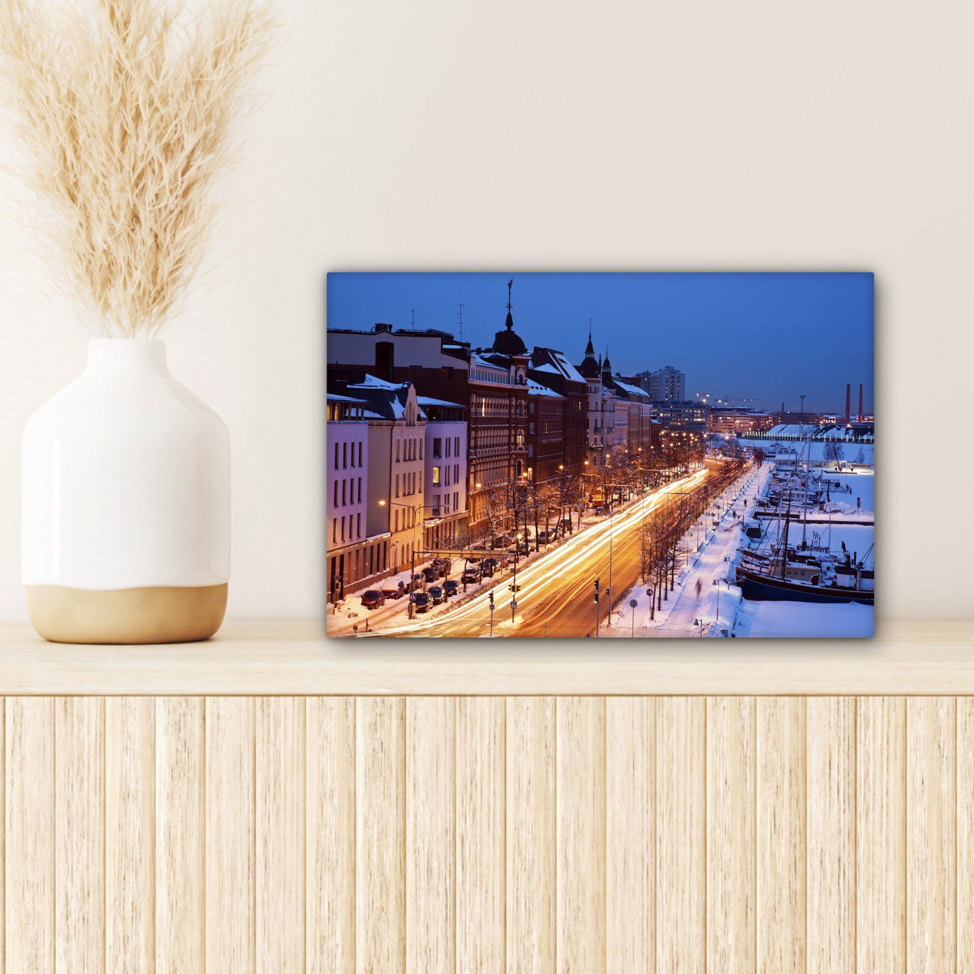 Straße Aufhängefertig, Leinwandbild (1 cm St), OneMillionCanvasses® - Leinwandbilder, Helsinki Winter, Wandbild Wanddeko, 30x20 -