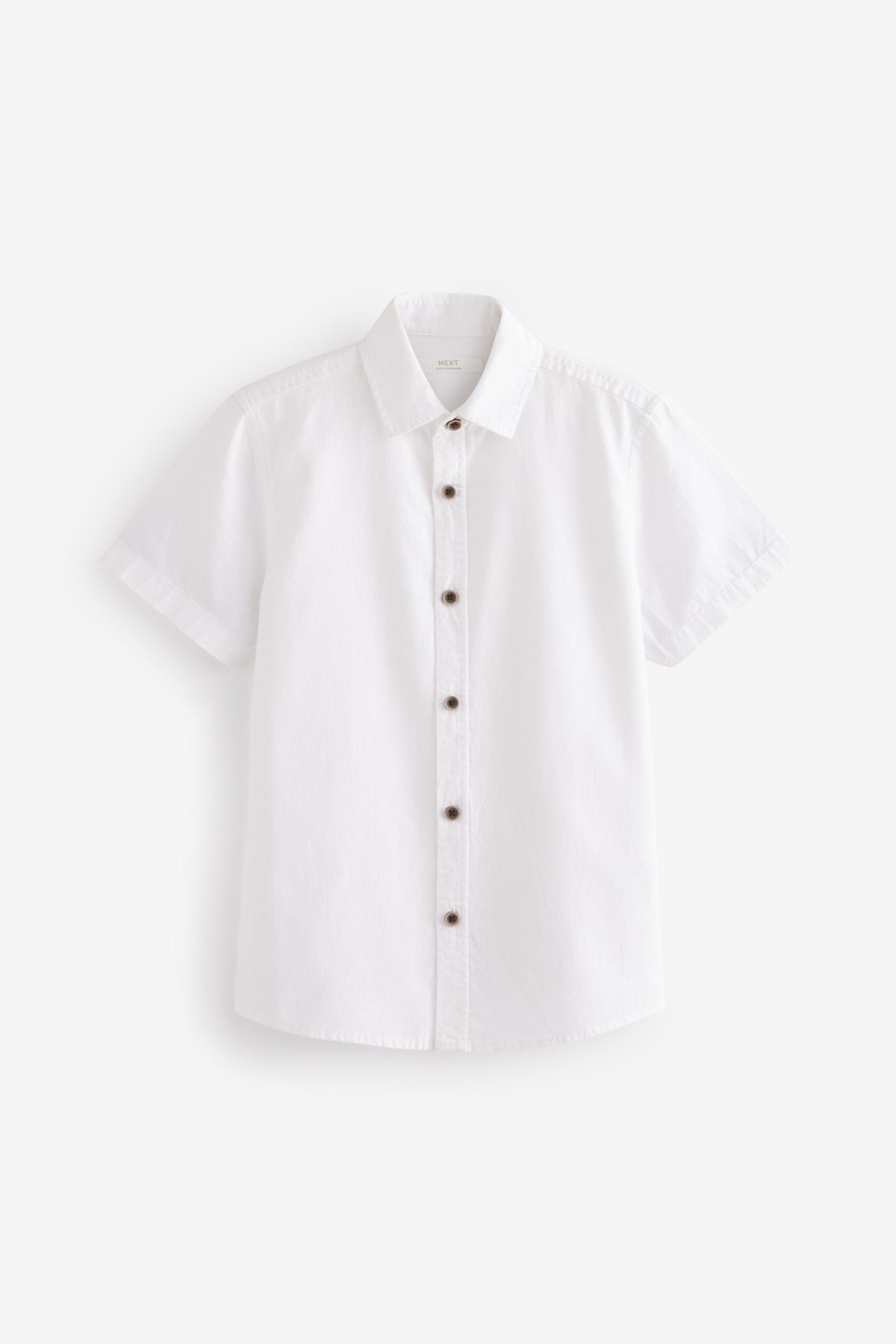 Next Kurzarmhemd Kurzärmliges Hemd aus Leinengemisch (1-tlg) White
