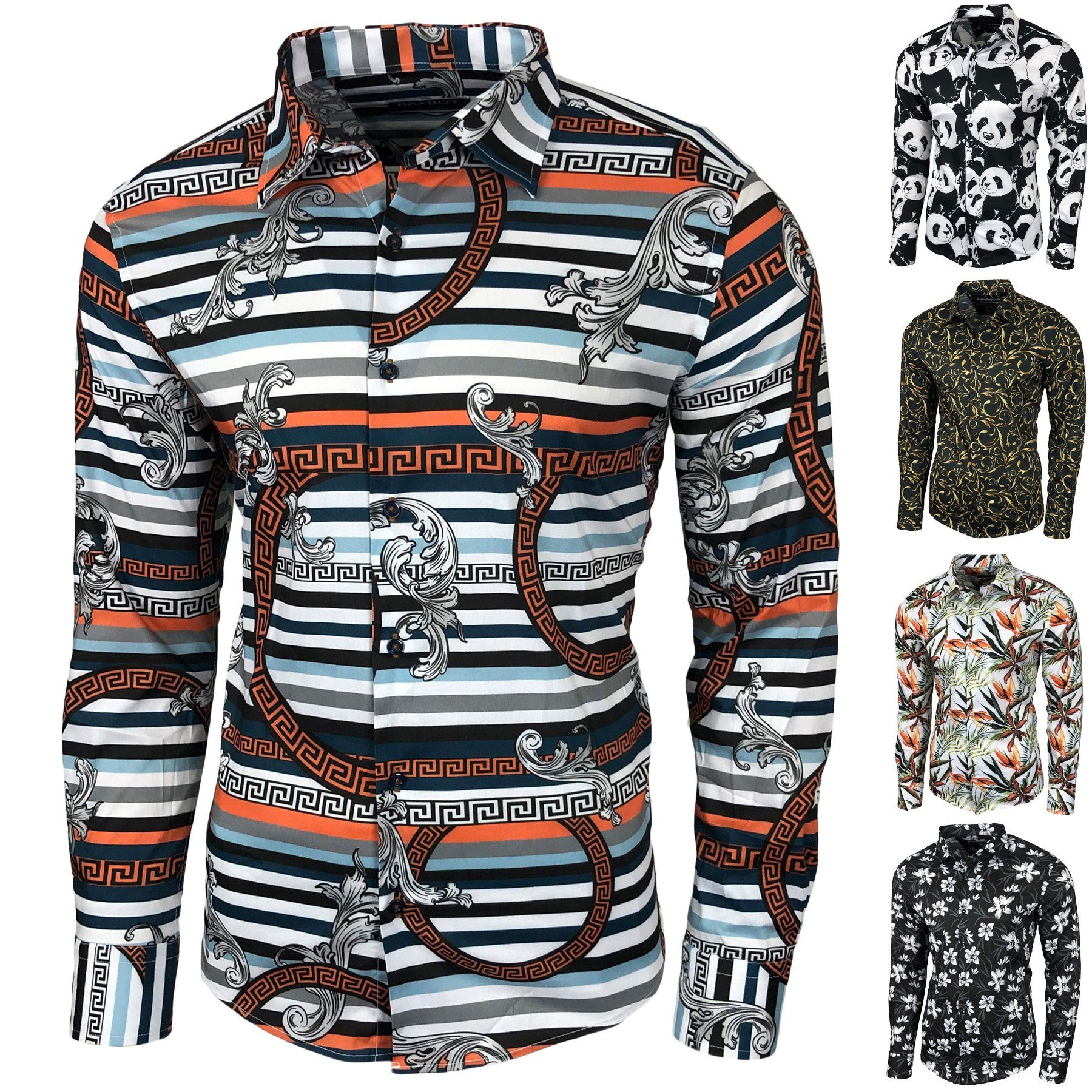 Baxboy Langarmhemd Baxboy Herren Hemd Freizeitshemd Langarm Blumen Casual Shirt