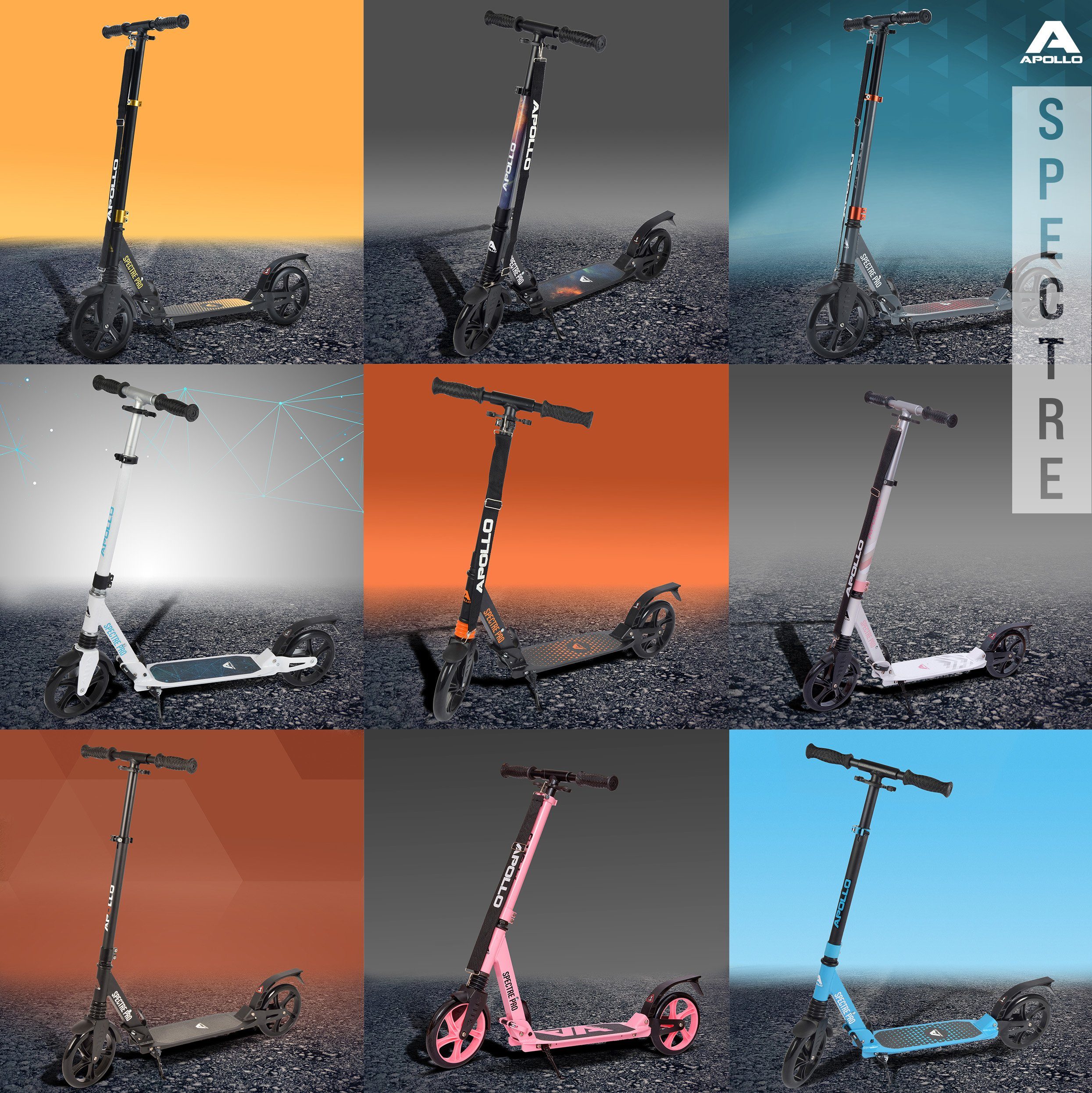 Apollo Cityroller City Scooter klapp- und höhenverstellbar Spectre, klapp- und höhenverstellbar