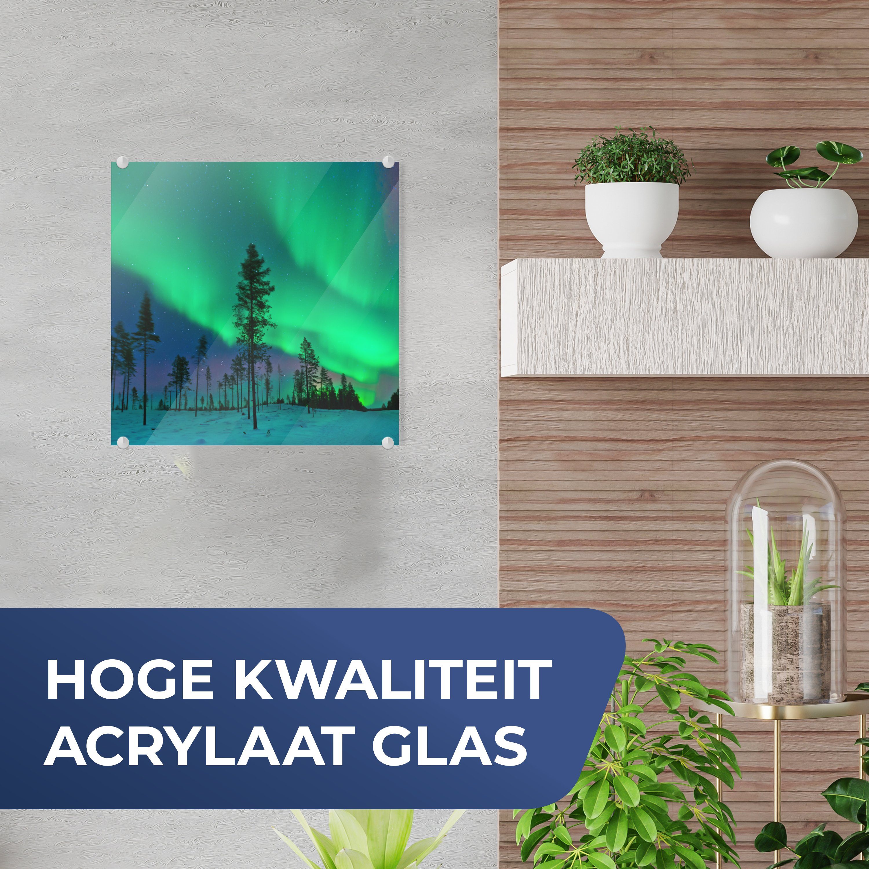 Wanddekoration - Glas Bilder auf Glasbilder MuchoWow auf Boom, (1 - - St), Acrylglasbild - Glas Foto - Schweden Wandbild Nordlichter bunt