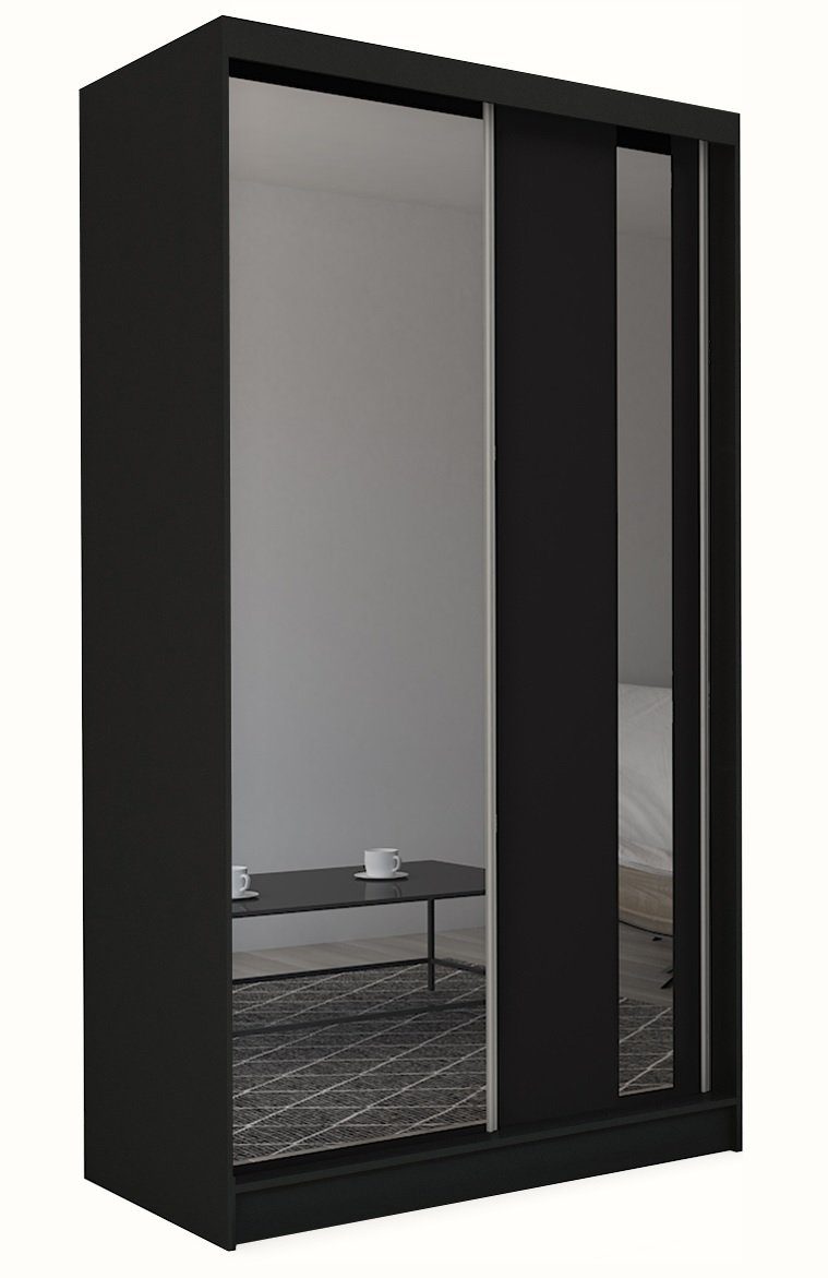 Spiegel, Schwarz Garderobe) mit SANDY Schwebetürenschrank breite, Compleo Modern cm (120, 150 Kleiderschrank,