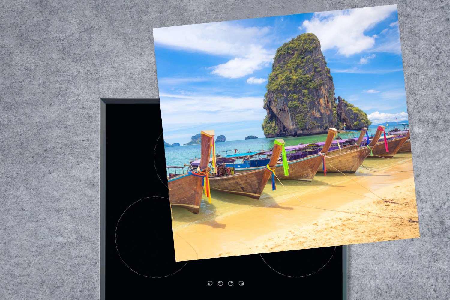 Thailand, (1 78x78 Herdblende-/Abdeckplatte - Ceranfeldabdeckung, Vinyl, Arbeitsplatte für Boot küche tlg), MuchoWow Strand cm, -