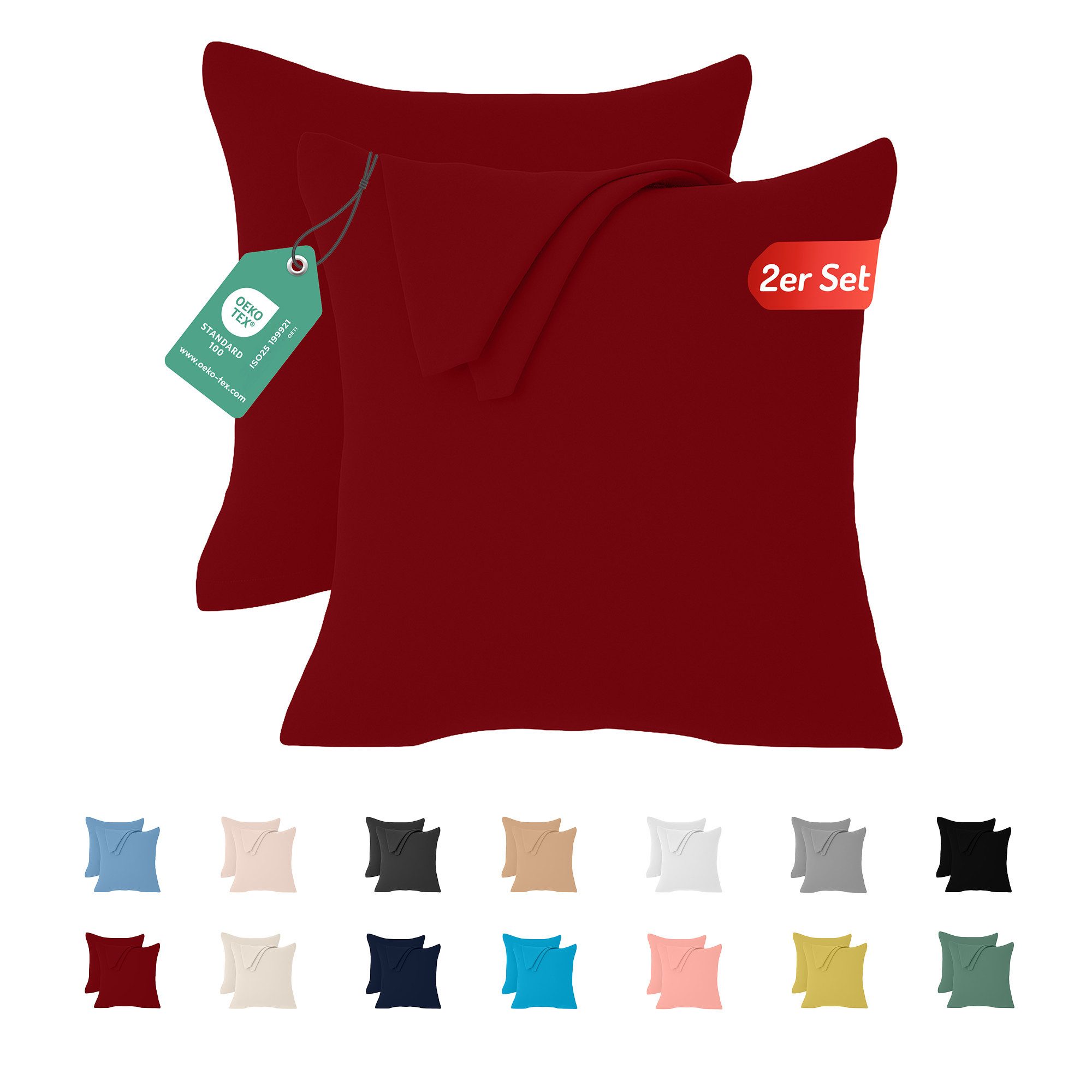 livessa Kissenbezug 2er Set Kissenbezug - Verdeckter Reißverschluss - Kopfkissenbezug, %100 Baumwolle Jersey Stoff 140 g/m², Ultra weich und atmungsaktiv