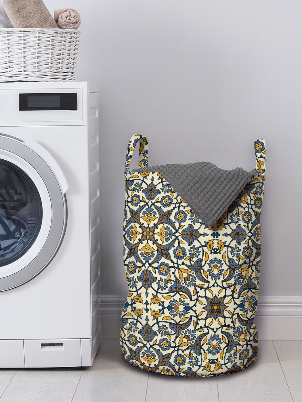 Abakuhaus Wäschesäckchen Wäschekorb mit Griffen Blume für Waschsalons, Kordelzugverschluss Türkisch-Muster