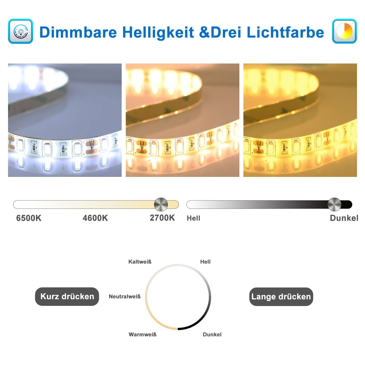 Uhr, Runder dimmbar Memory Touch/Wandschalter, Kalt/Neutral/Warmweiß Spiegel Schminkspiegel Badspiegel duschspa