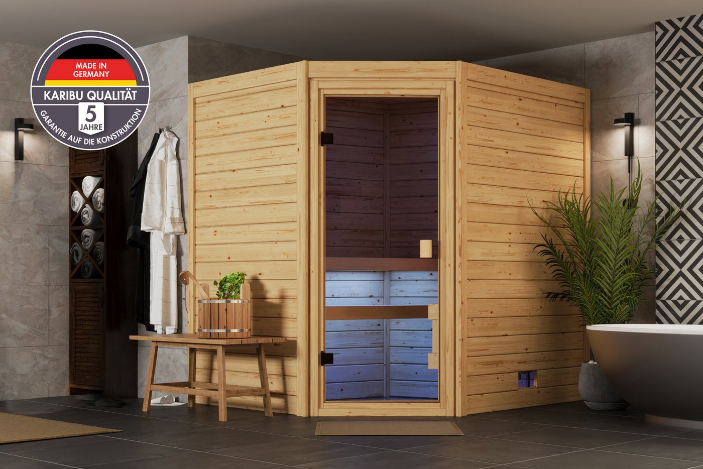 welltime Sauna Lohja, BxTxH: 196 x 170 x 202 cm, 28 mm, (Spar-Set) verschiedene Varianten